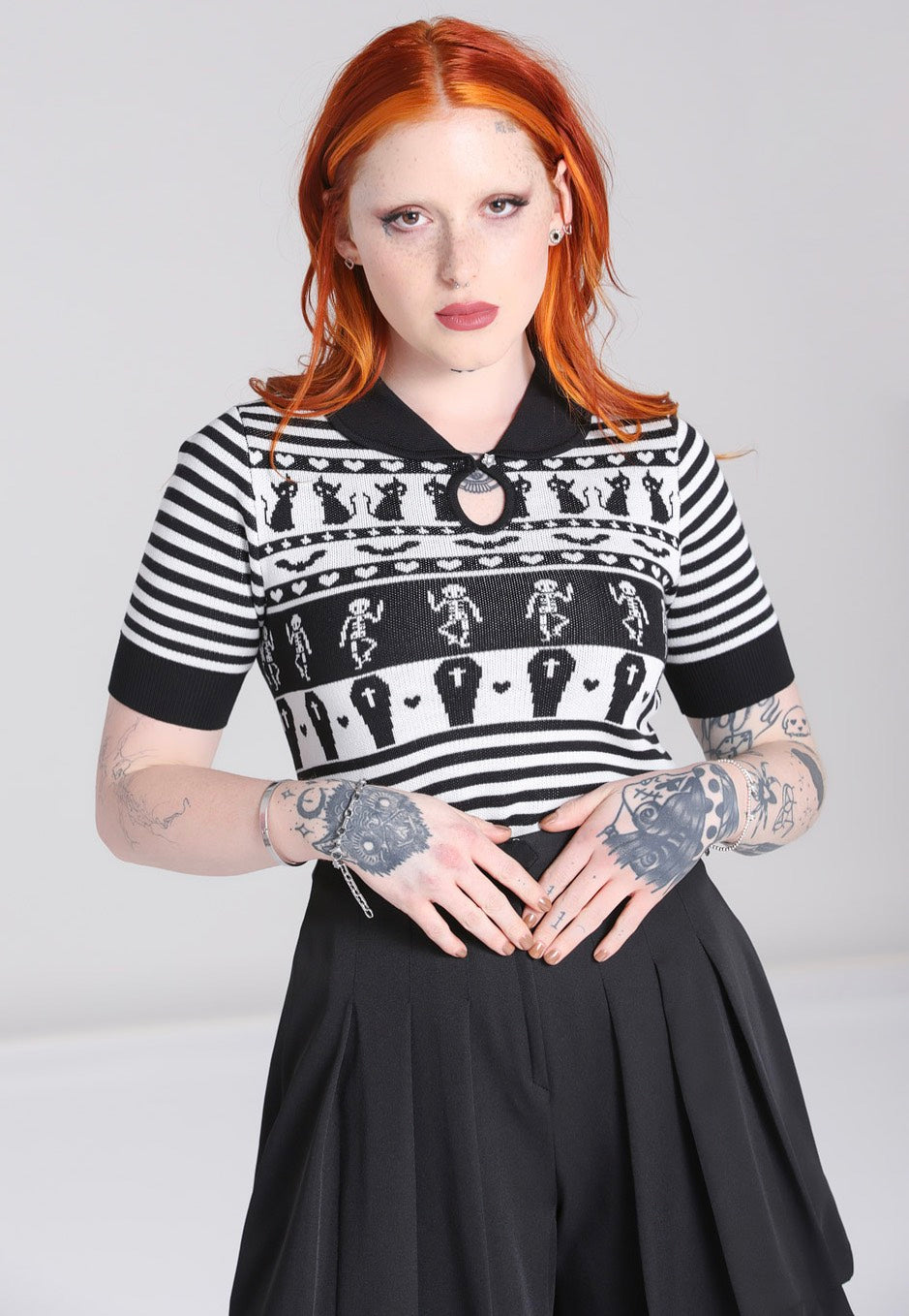 Hellbunny - Dance Macabre Black/White - Top | Women-Image