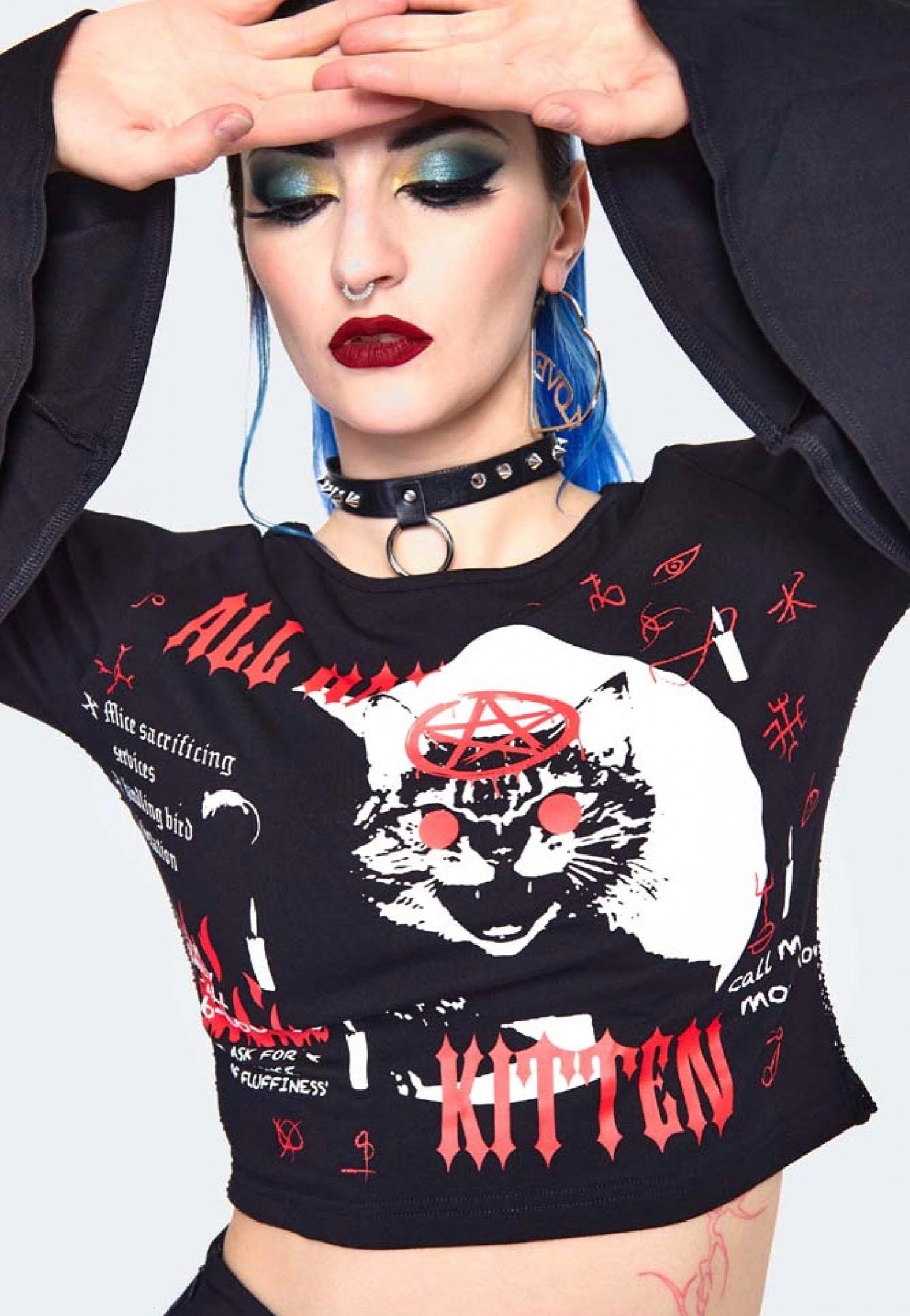 Jawbreaker - Hail Kitten Flared Sleeve Black - Crop Top | Women-Image