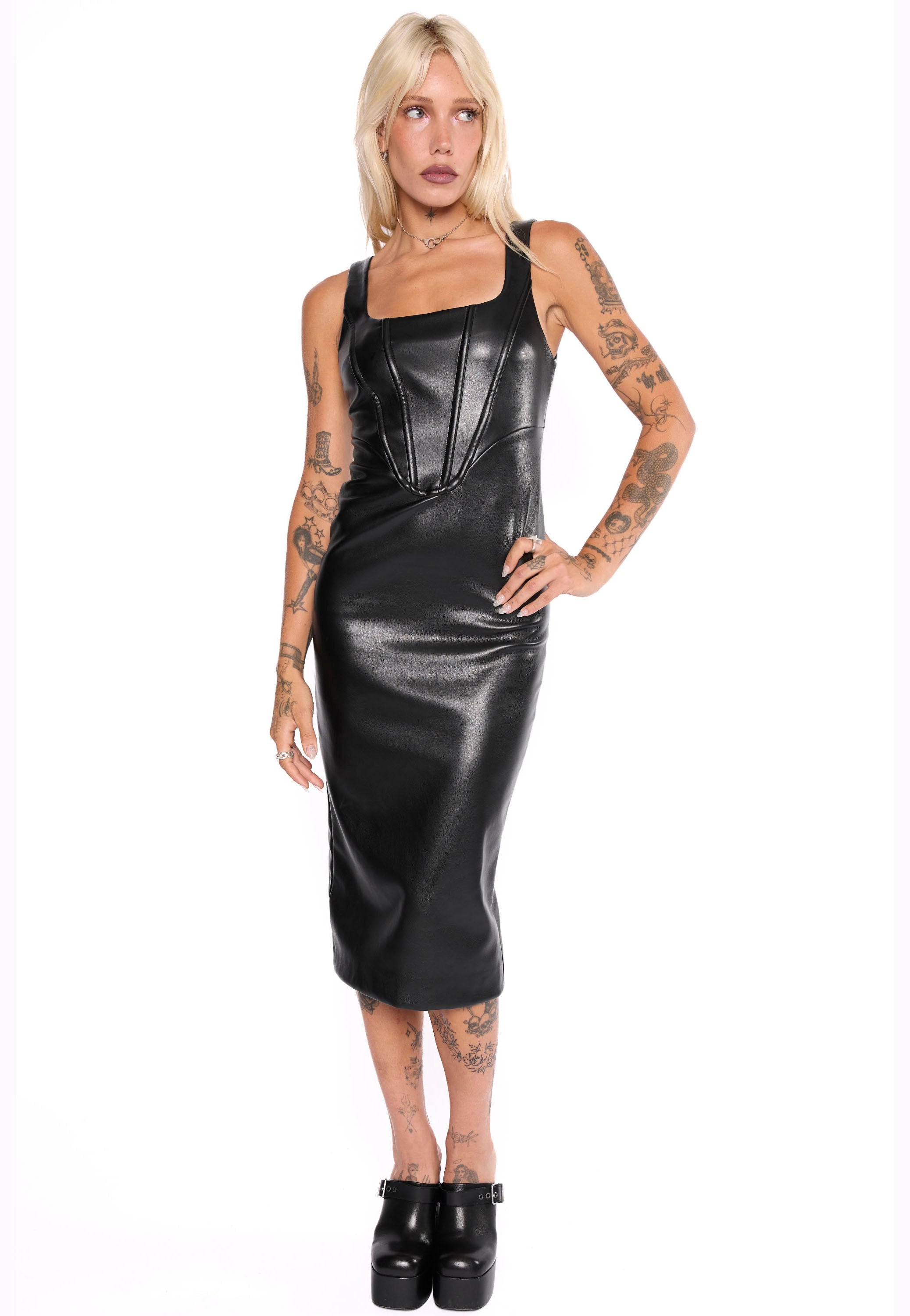 Mary Wyatt - Halle Faux Leather Corset Black - Dress | Women-Image