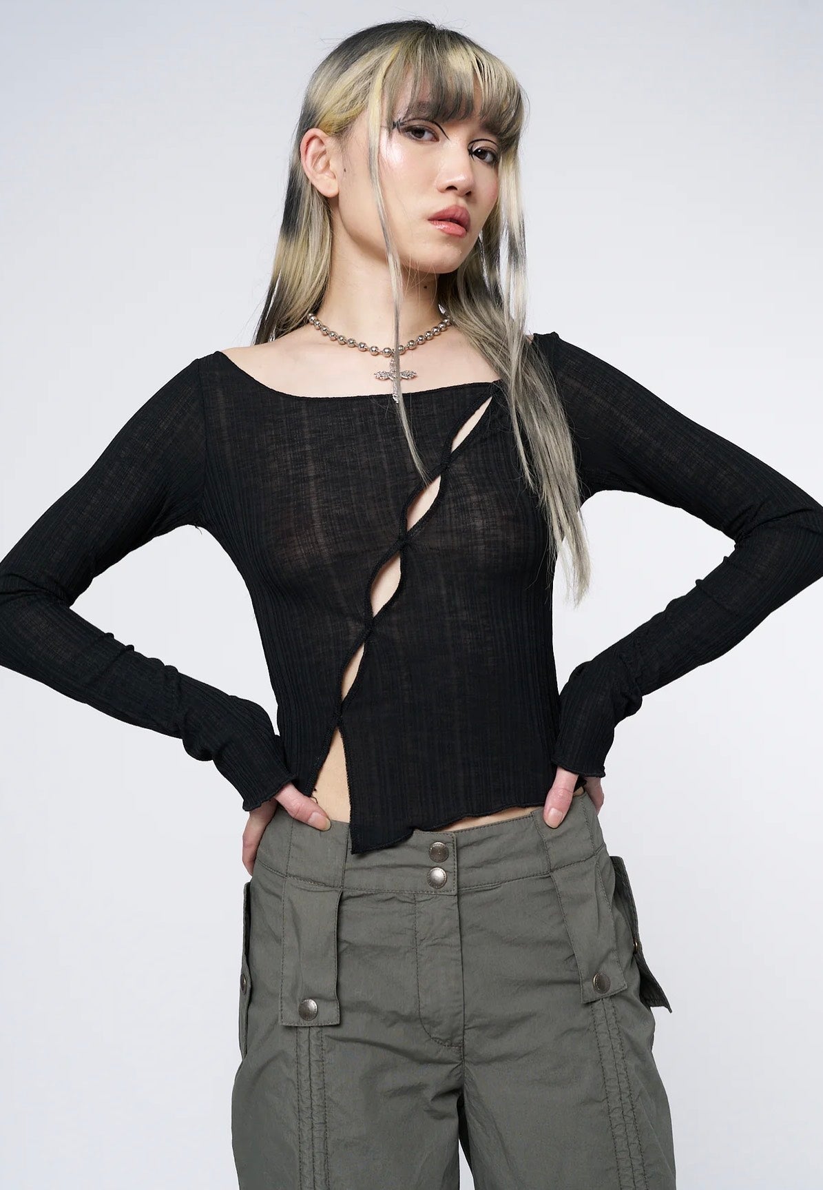 Minga London - Hana Asymmetrical Cut Out Black - Top | Women-Image