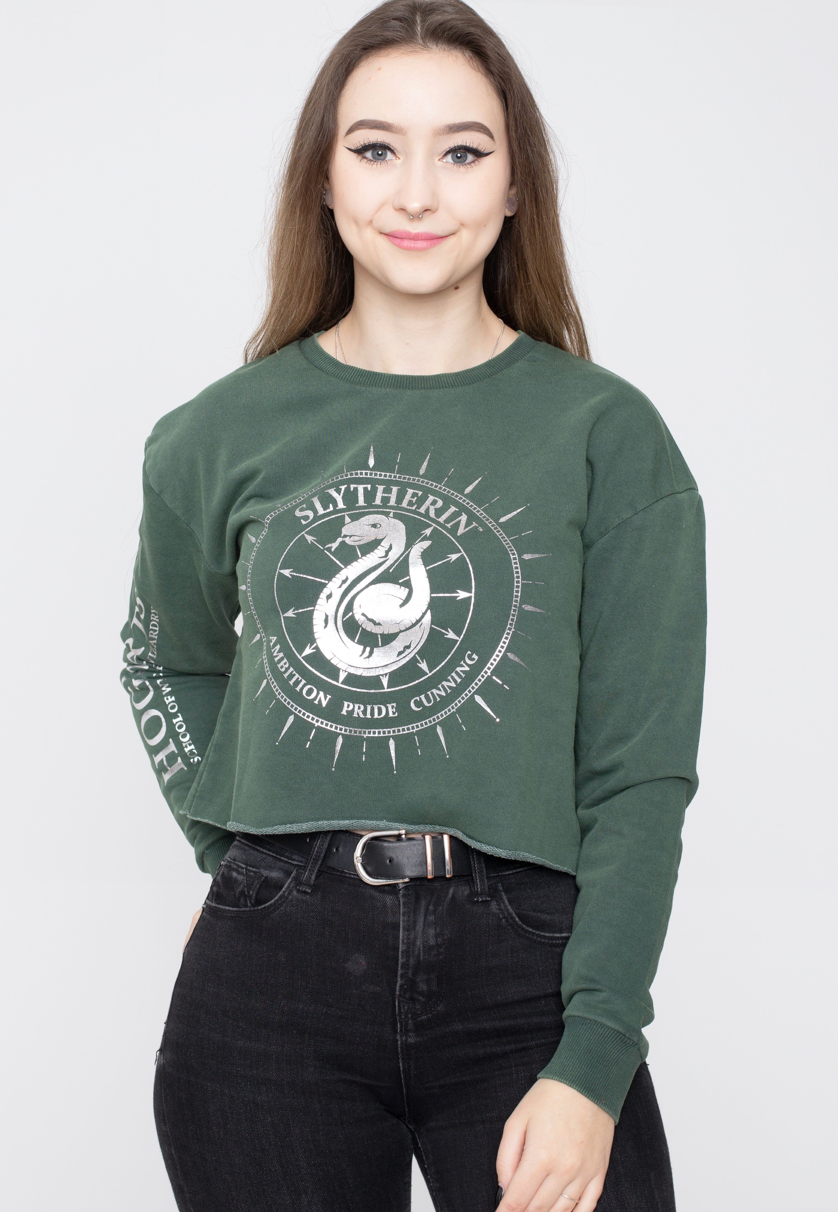 Harry Potter - Slytherin Cropped Green Acid Wash - Sweater | Women-Image