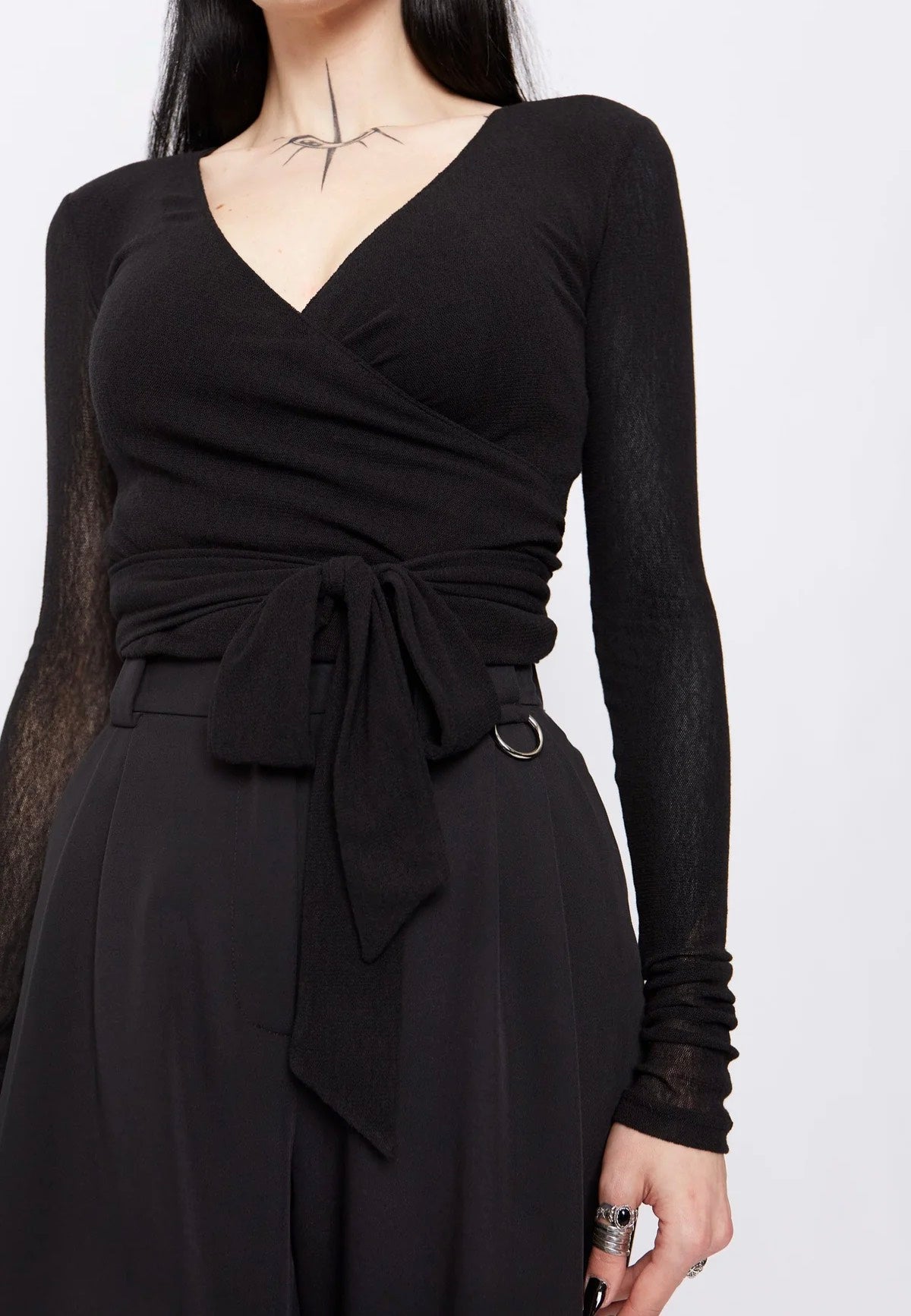 Mary Wyatt - Helena Knitted Mesh Wrap Black - Top | Women-Image