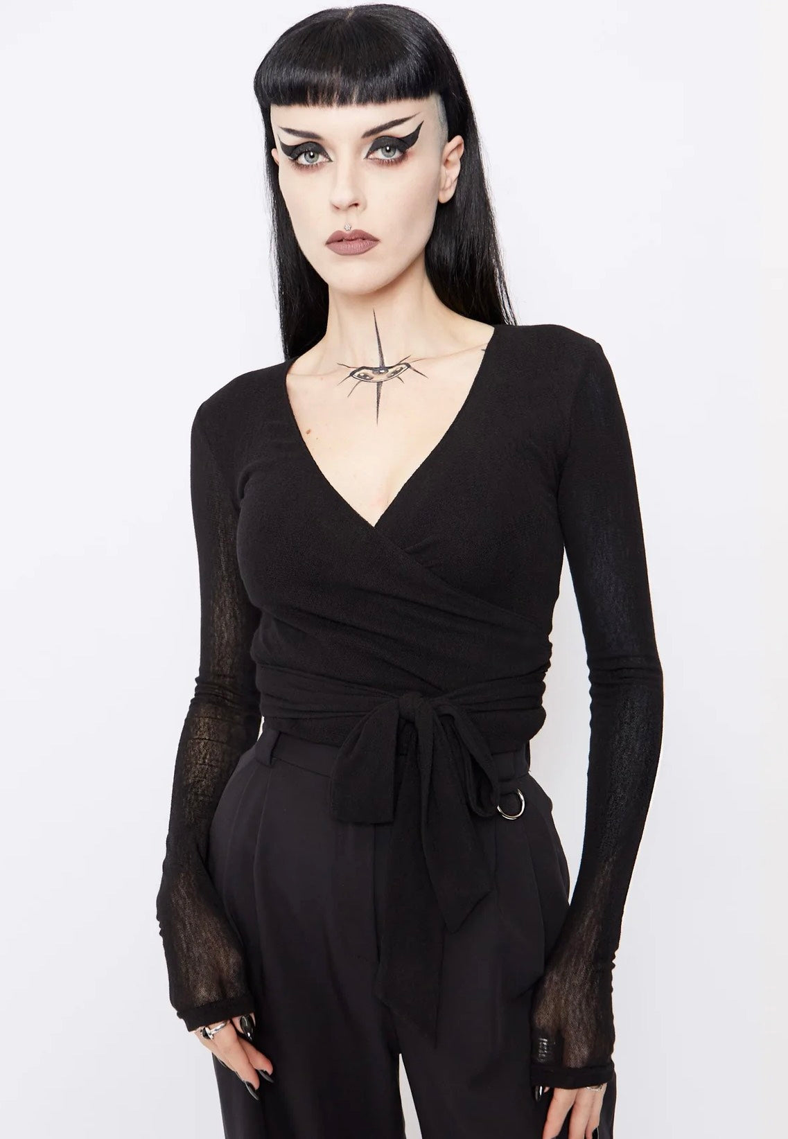 Mary Wyatt - Helena Knitted Mesh Wrap Black - Top | Women-Image