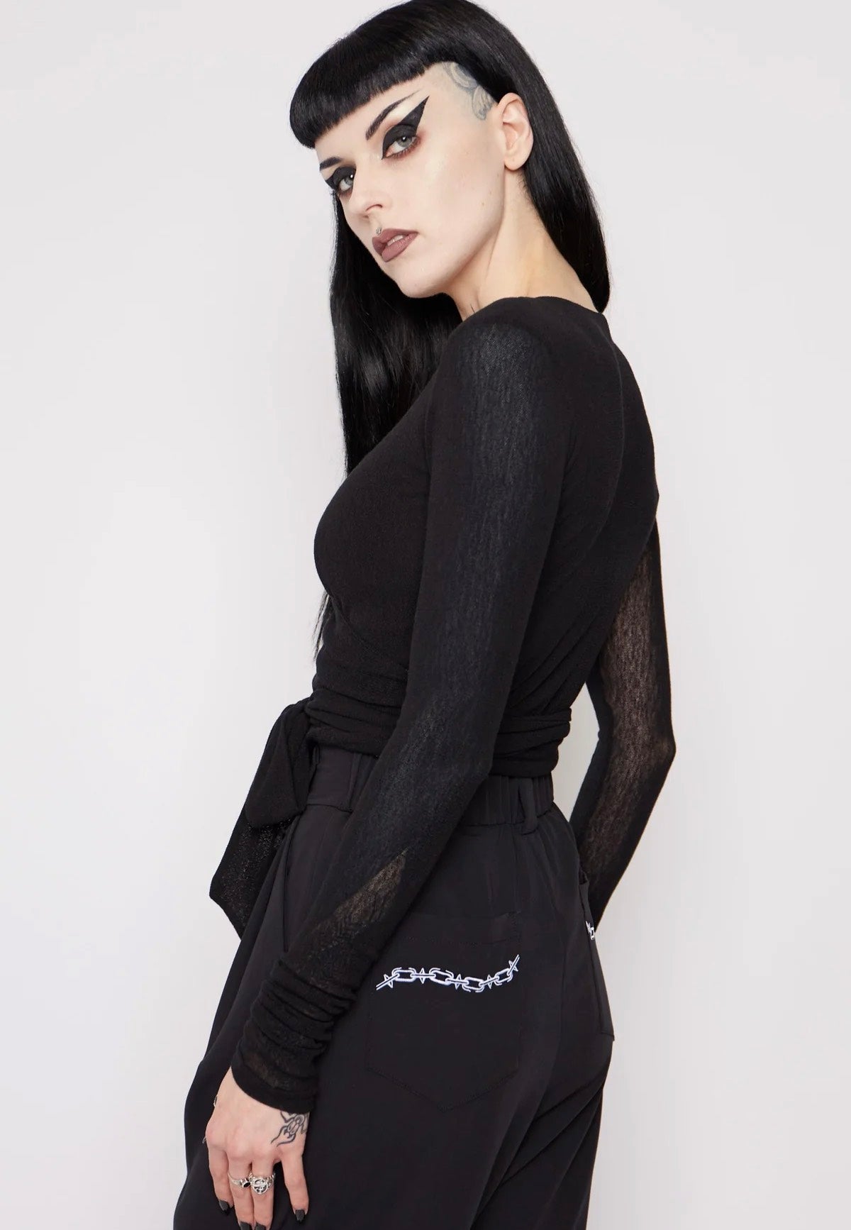 Mary Wyatt - Helena Knitted Mesh Wrap Black - Top | Women-Image