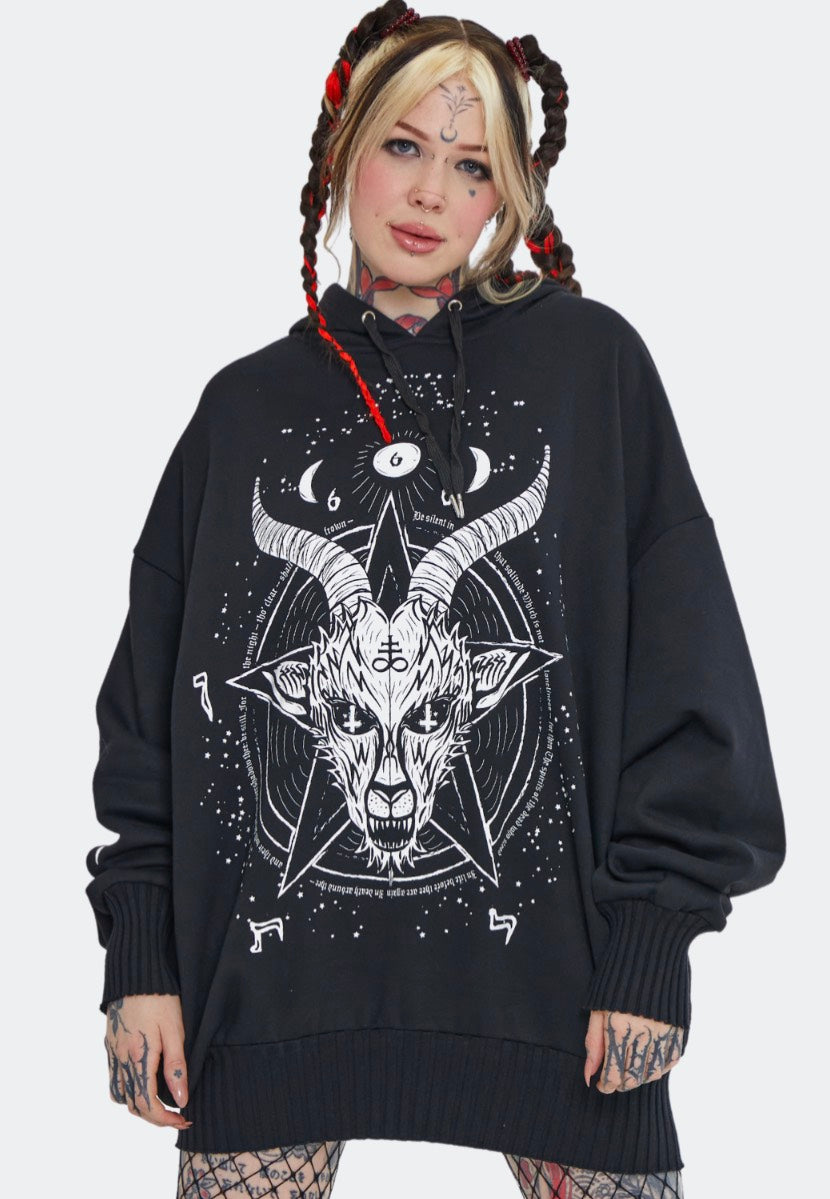 Jawbreaker - Baphomet Printed Oversized Black - Hoodie | Women-Image