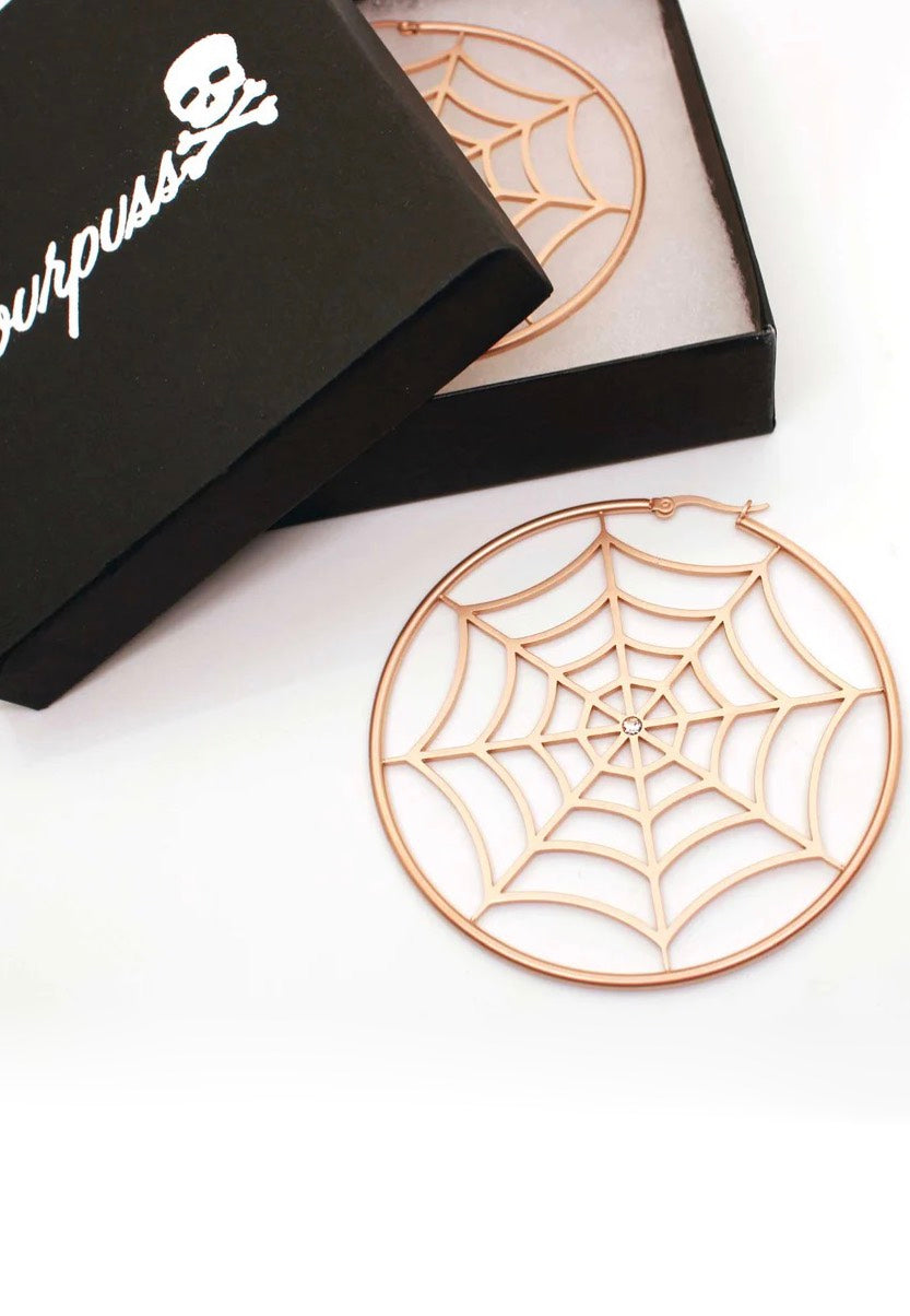 Sourpuss Clothing - Spiderweb Hoop Rose Gold - Earrings | Neutral-Image