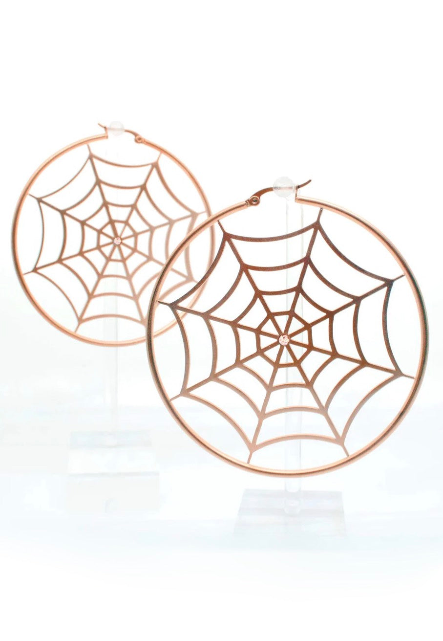 Sourpuss Clothing - Spiderweb Hoop Rose Gold - Earrings | Neutral-Image