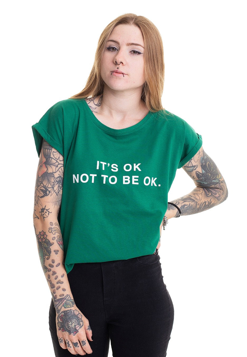 Hope For The Day - It's Okay Extended Shoulder Forest Green - Girly | Women-Image