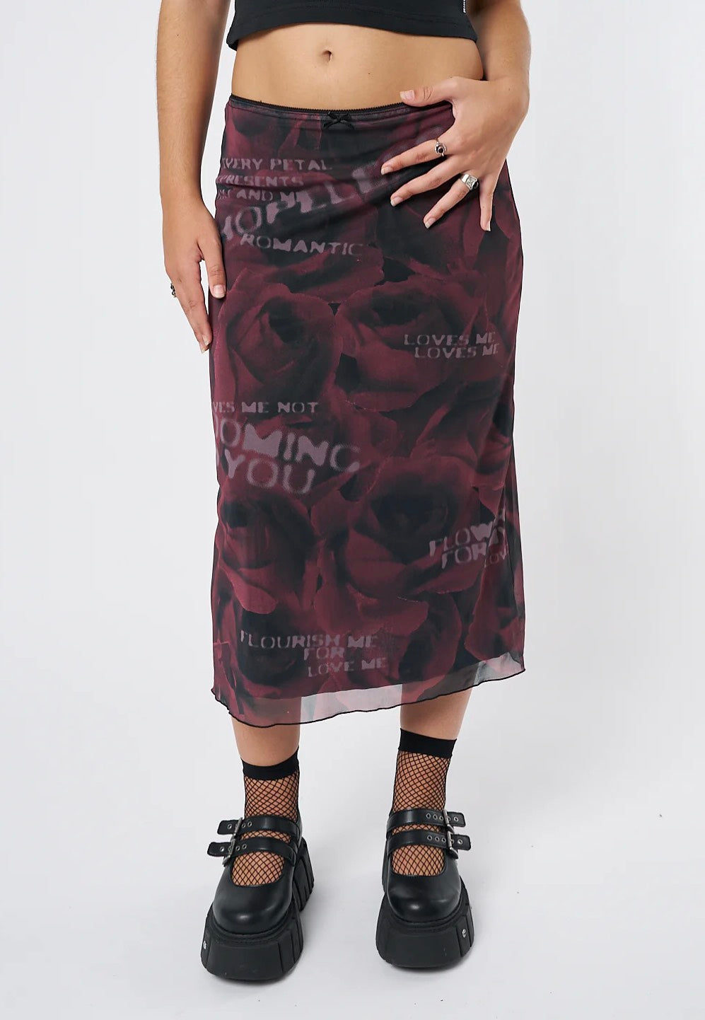 Minga London - Hopeless Romantic Rose Mesh Midi - Skirt | Women-Image