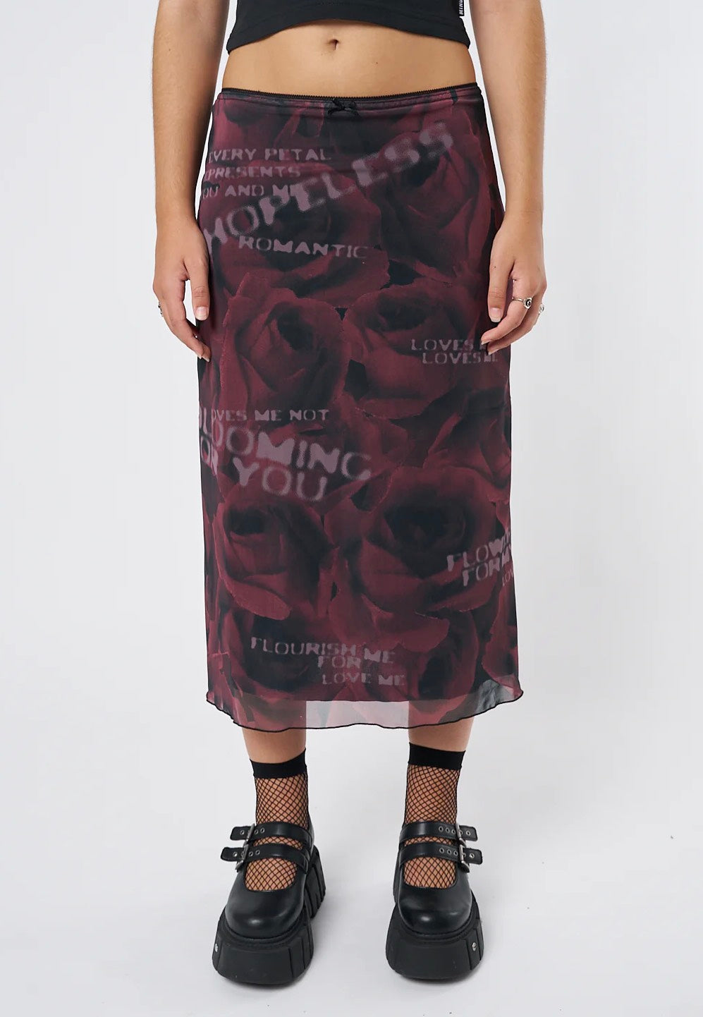 Minga London - Hopeless Romantic Rose Mesh Midi - Skirt | Women-Image