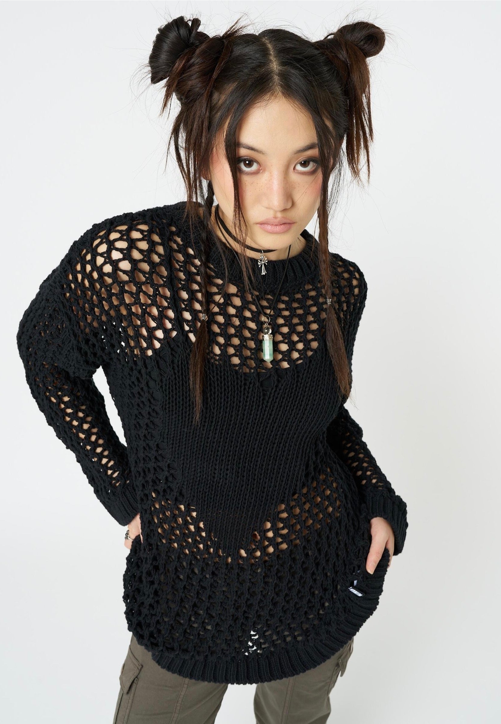 Minga London - Heart Stopper Open Knit Black - Pullover | Women-Image