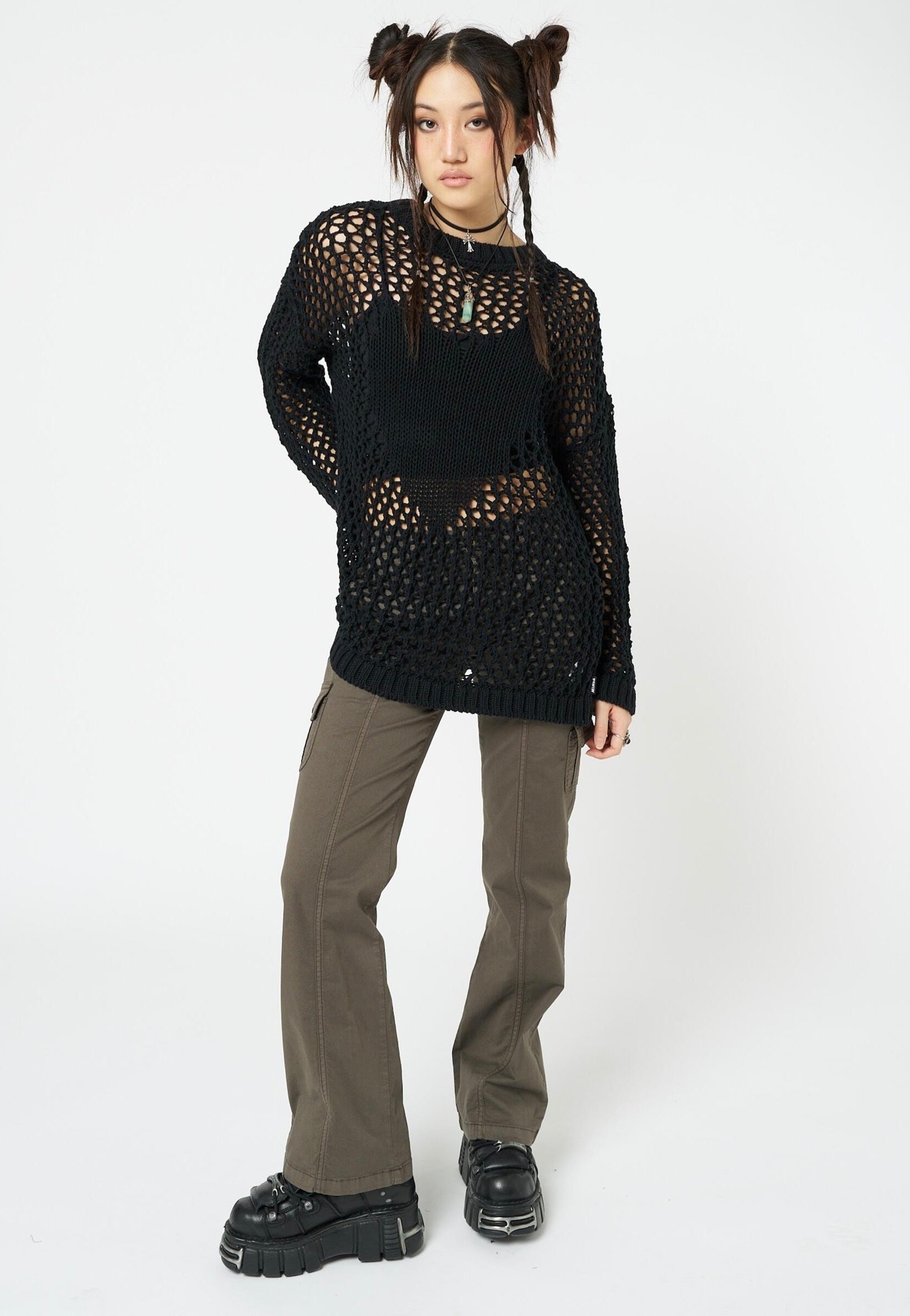 Minga London - Heart Stopper Open Knit Black - Pullover | Women-Image