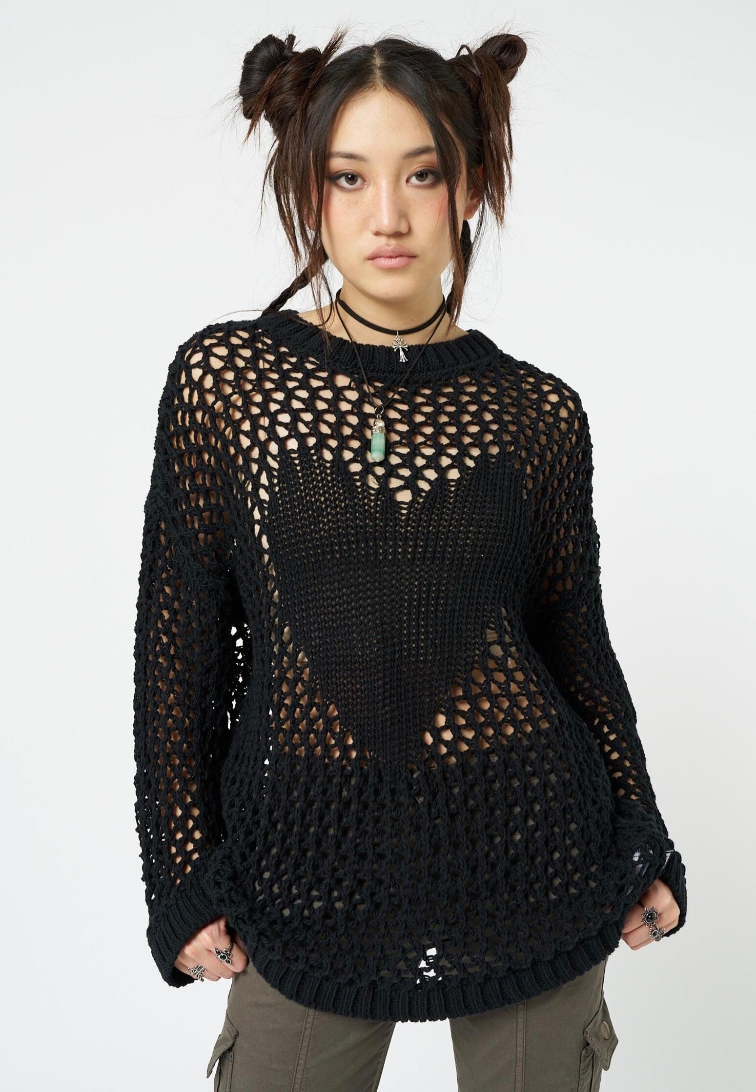 Minga London - Heart Stopper Open Knit Black - Pullover | Women-Image