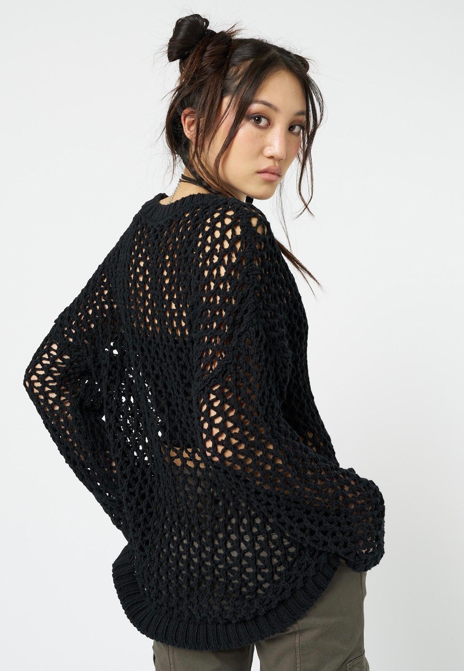 Minga London - Heart Stopper Open Knit Black - Pullover | Women-Image