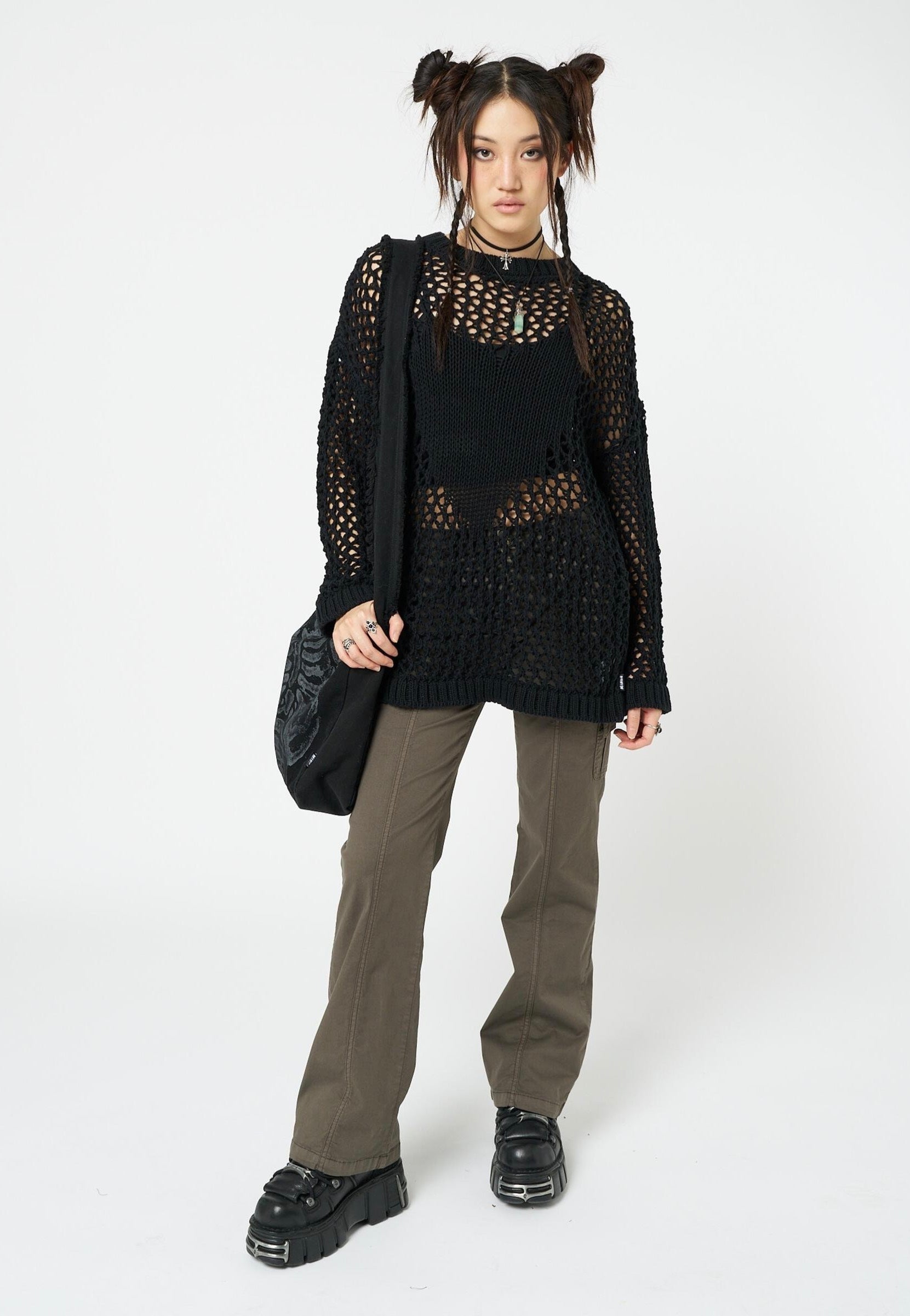 Minga London - Heart Stopper Open Knit Black - Pullover | Women-Image