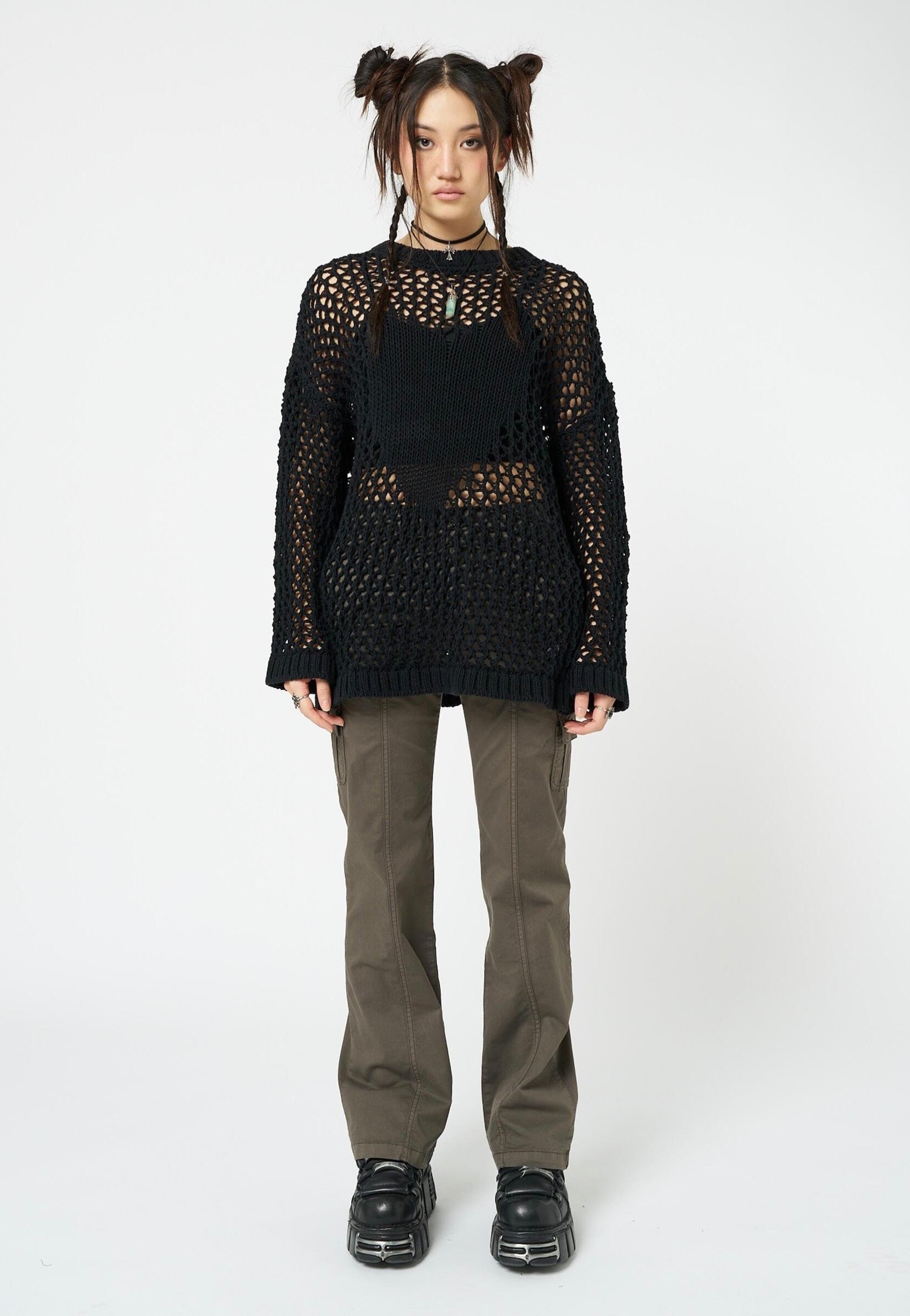 Minga London - Heart Stopper Open Knit Black - Pullover | Women-Image