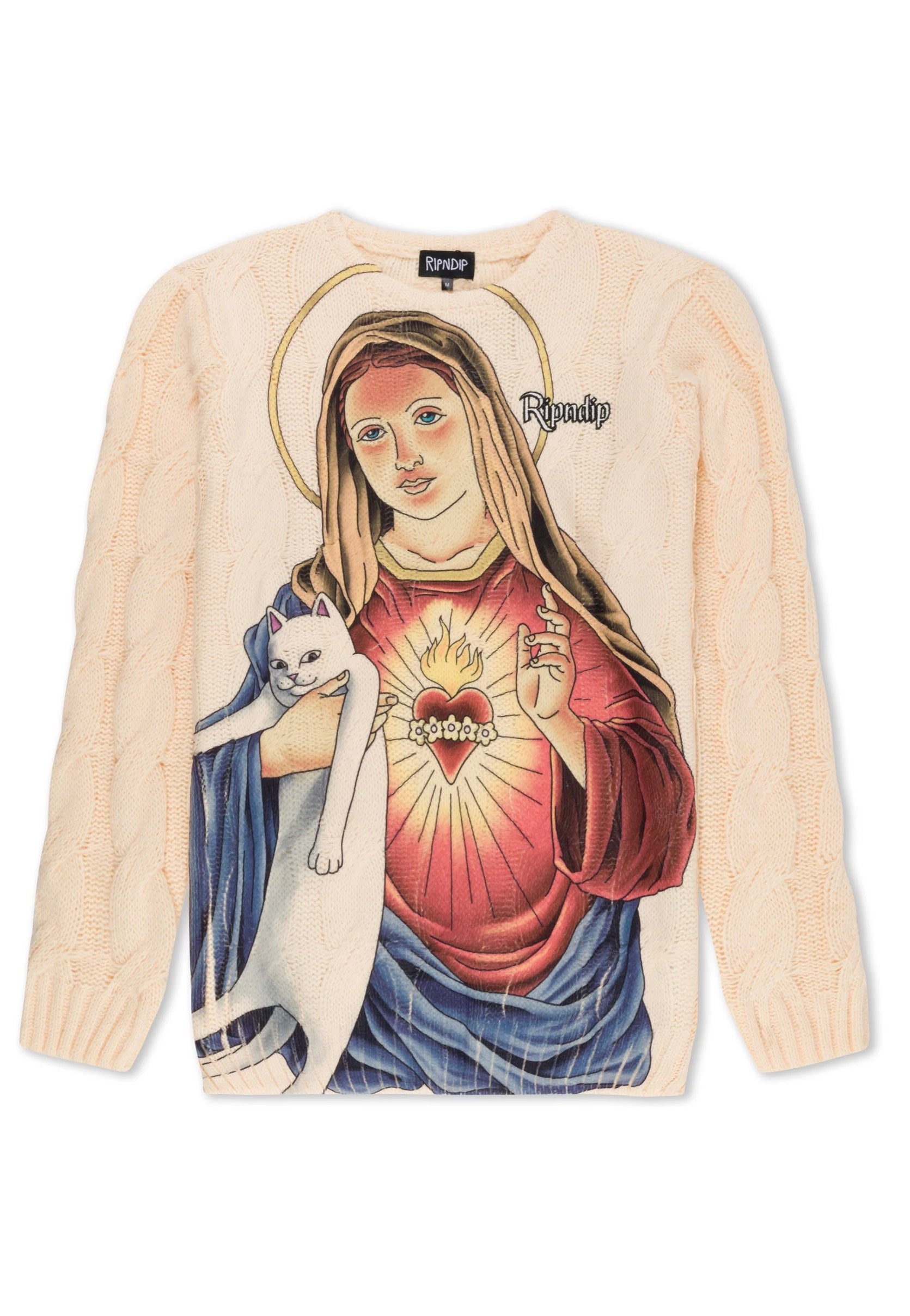 RIPNDIP - Mother Mary Cable Knit Cream - Pullover | Men-Image