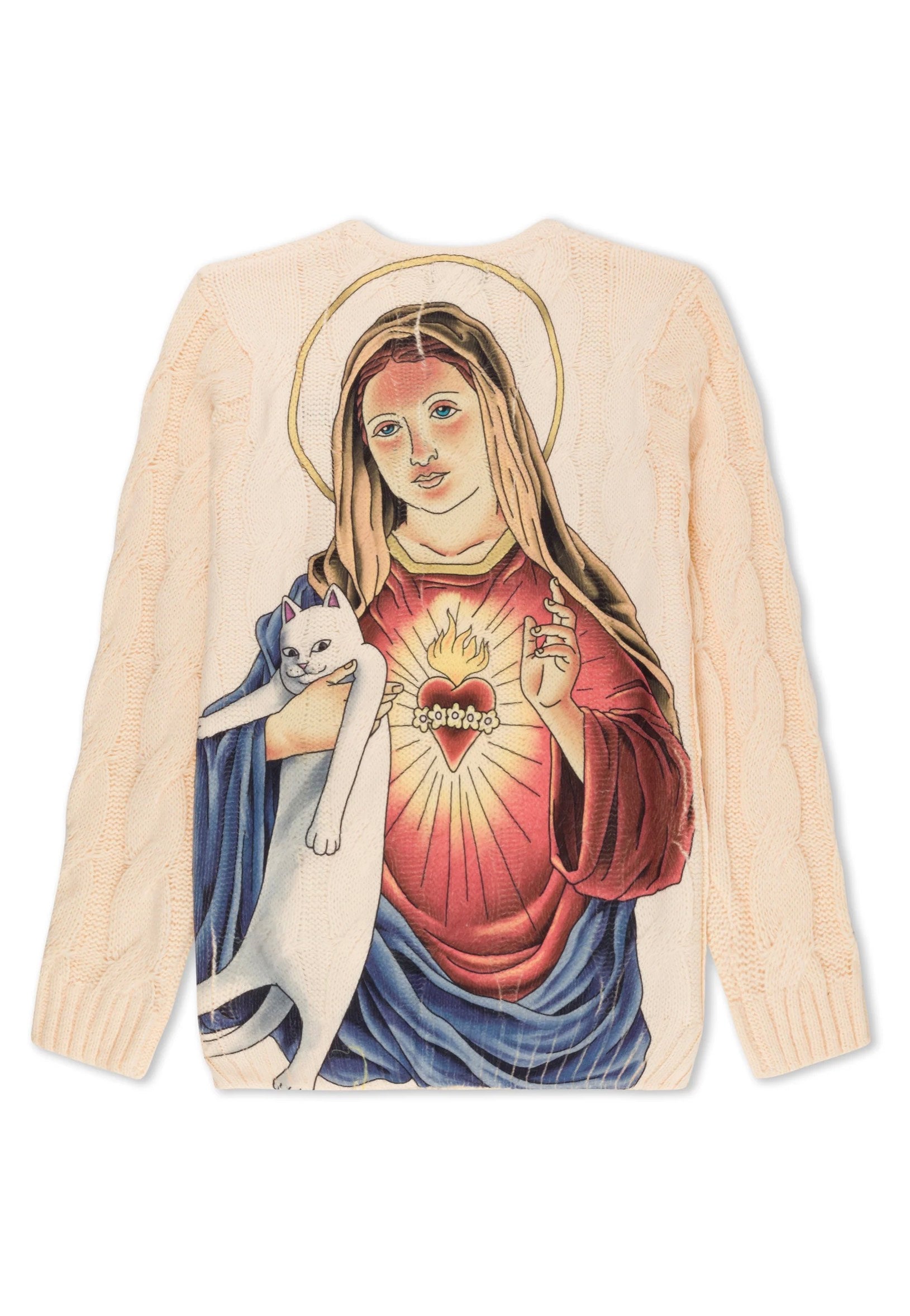 RIPNDIP - Mother Mary Cable Knit Cream - Pullover | Men-Image