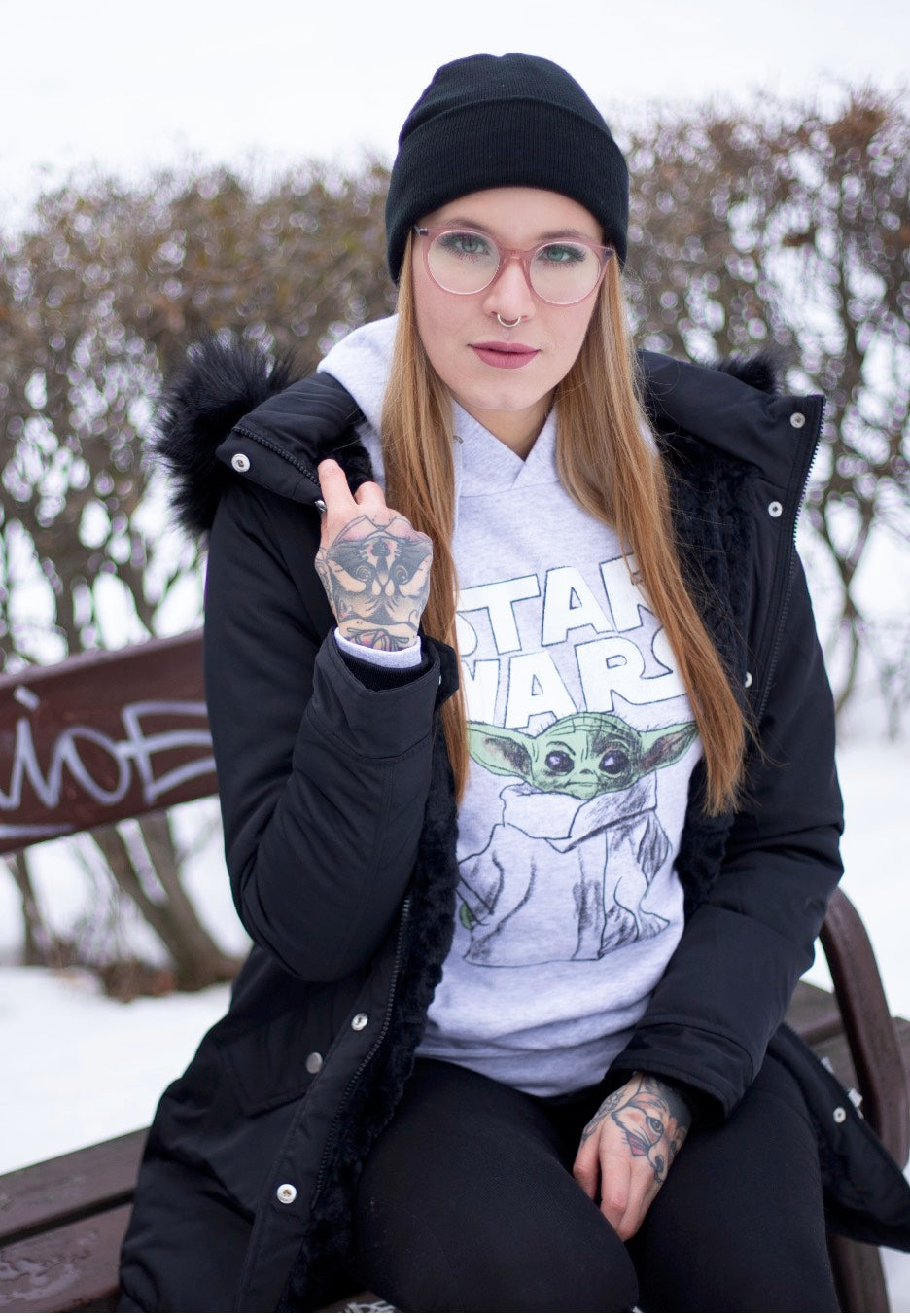 The Mandalorian - The Child Sketch Heather Grey - Hoodie | Women-Image