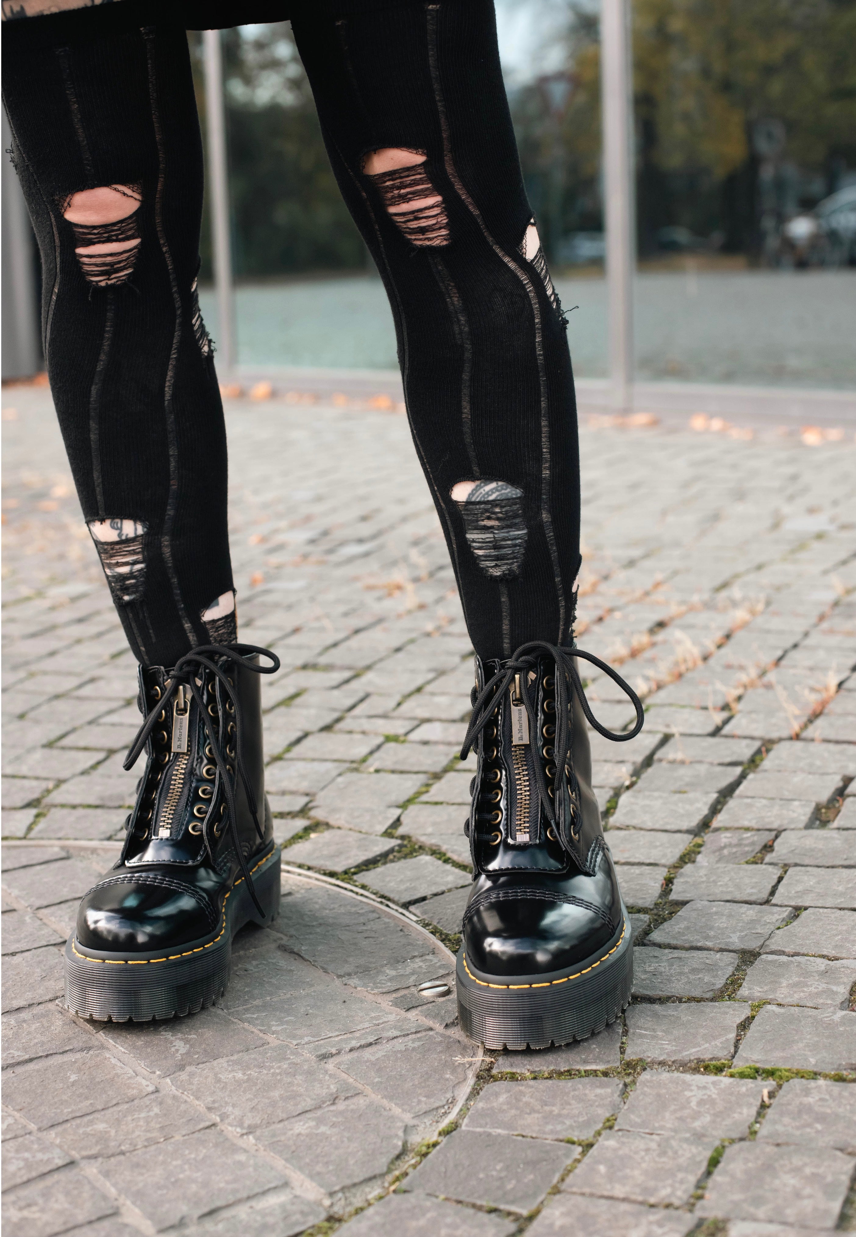 Minga London - Shadow Ripped Thigh Highs - Socks | Neutral-Image