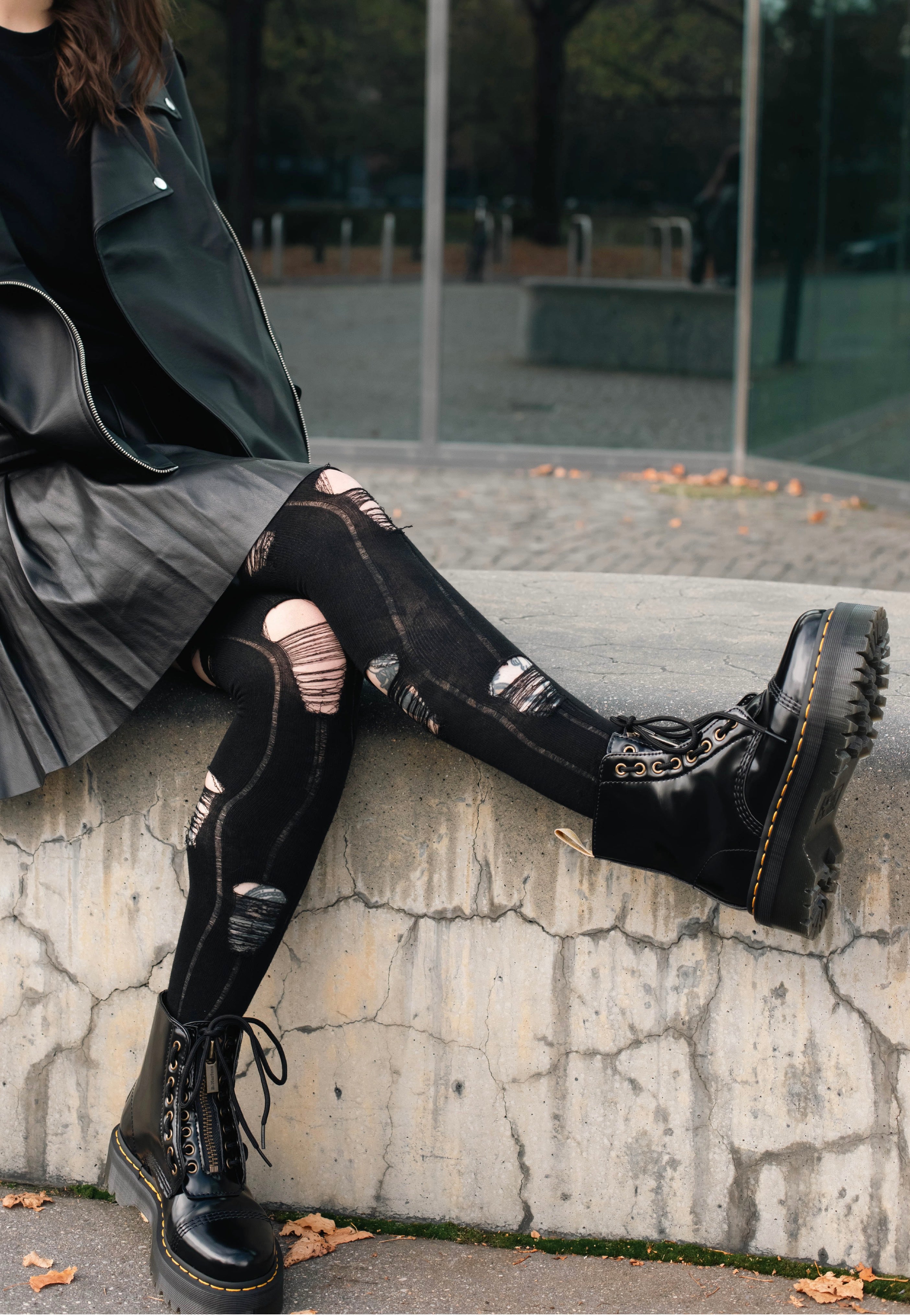 Minga London - Shadow Ripped Thigh Highs - Socks | Neutral-Image