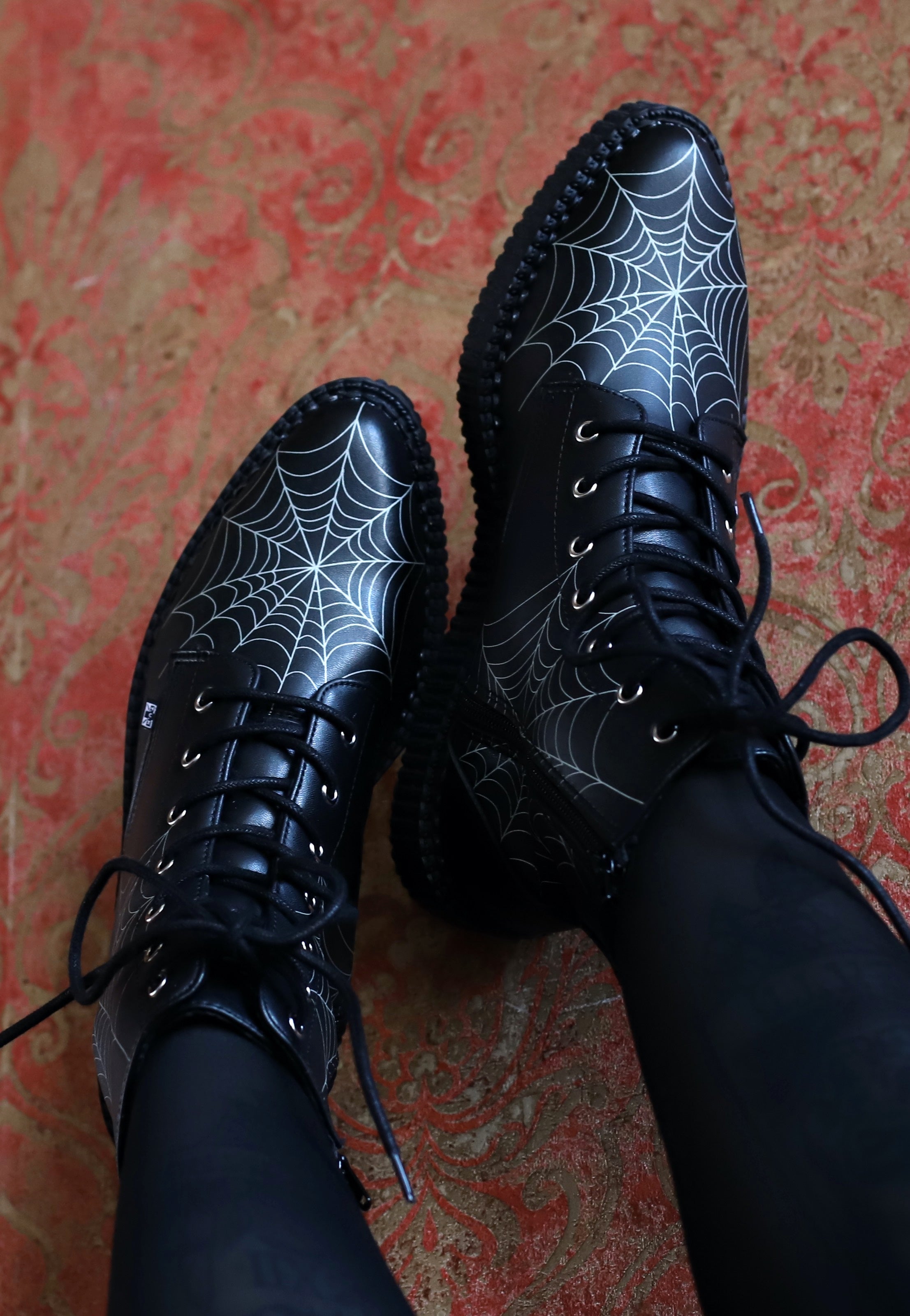 T.U.K. - Pointed Creeper 7 Eye Boot Spiders Web Black Pu - Girl Shoes | Women-Image