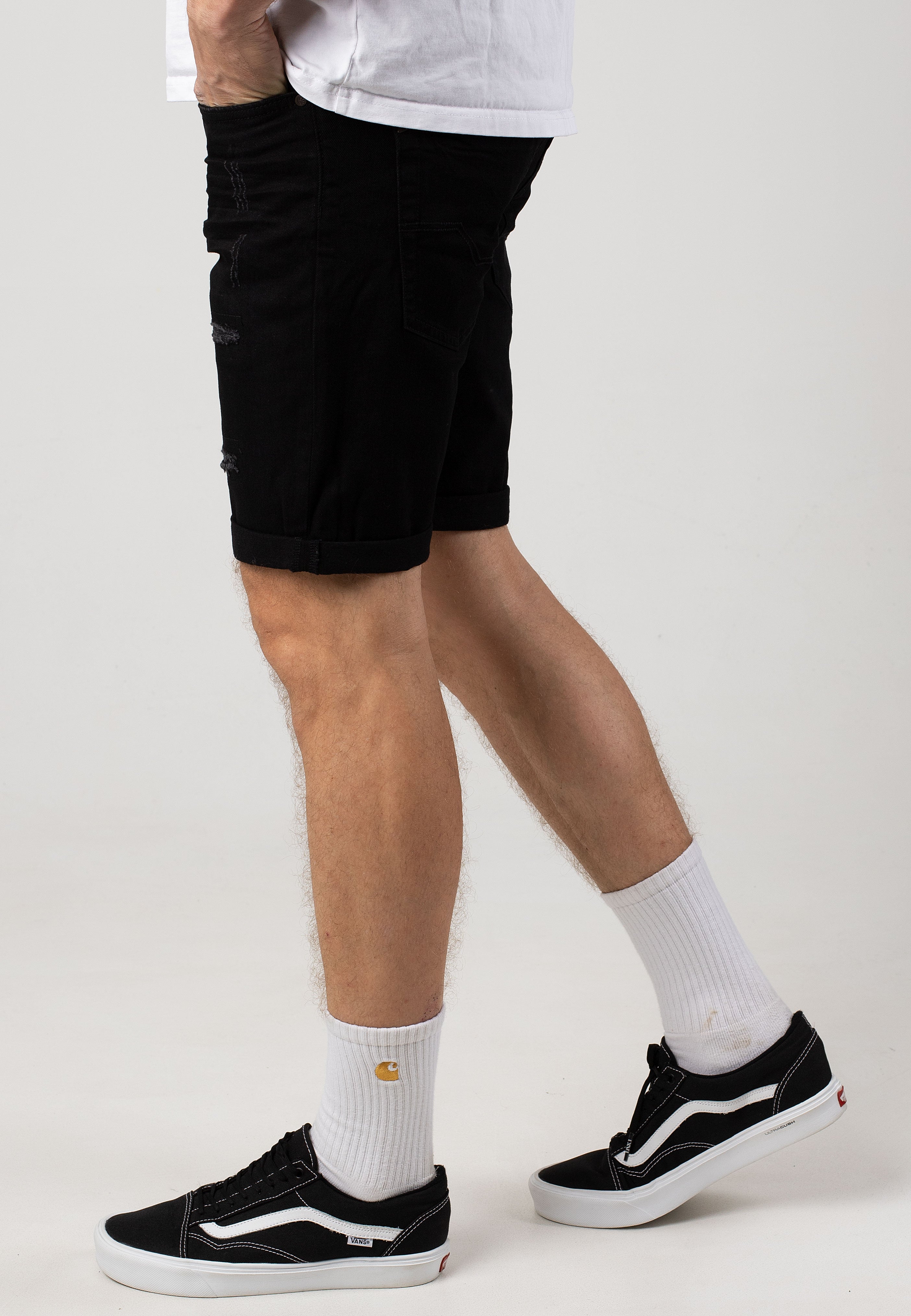 Indicode - Kaden Holes Ultra Black - Shorts | Men-Image