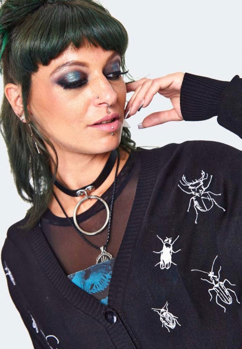 Jawbreaker - Insect Embroidered Slouchy Black - Cardigan | Women-Image