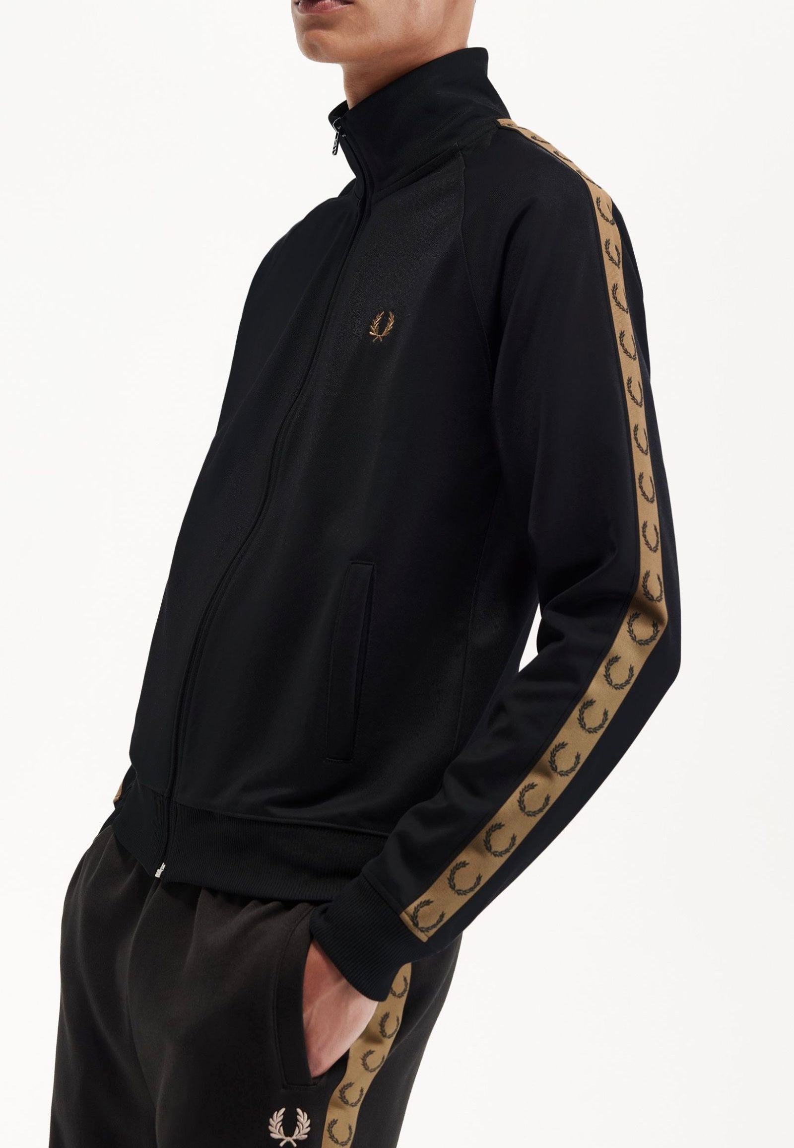 Fred Perry - Contrast Tape Track Black/Warm Stone - Track Jacket | Men-Image