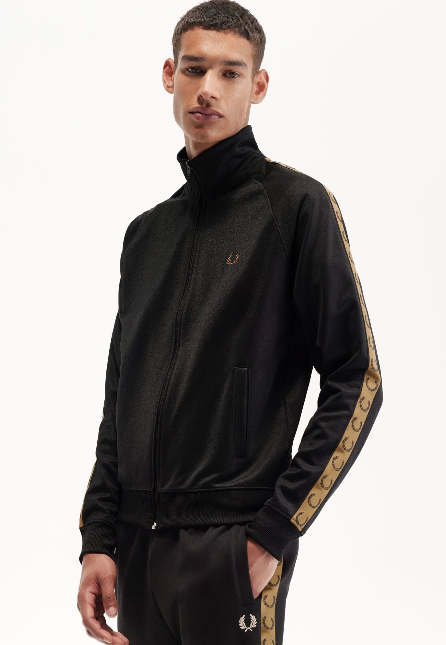 Fred Perry - Contrast Tape Track Black/Warm Stone - Track Jacket | Men-Image