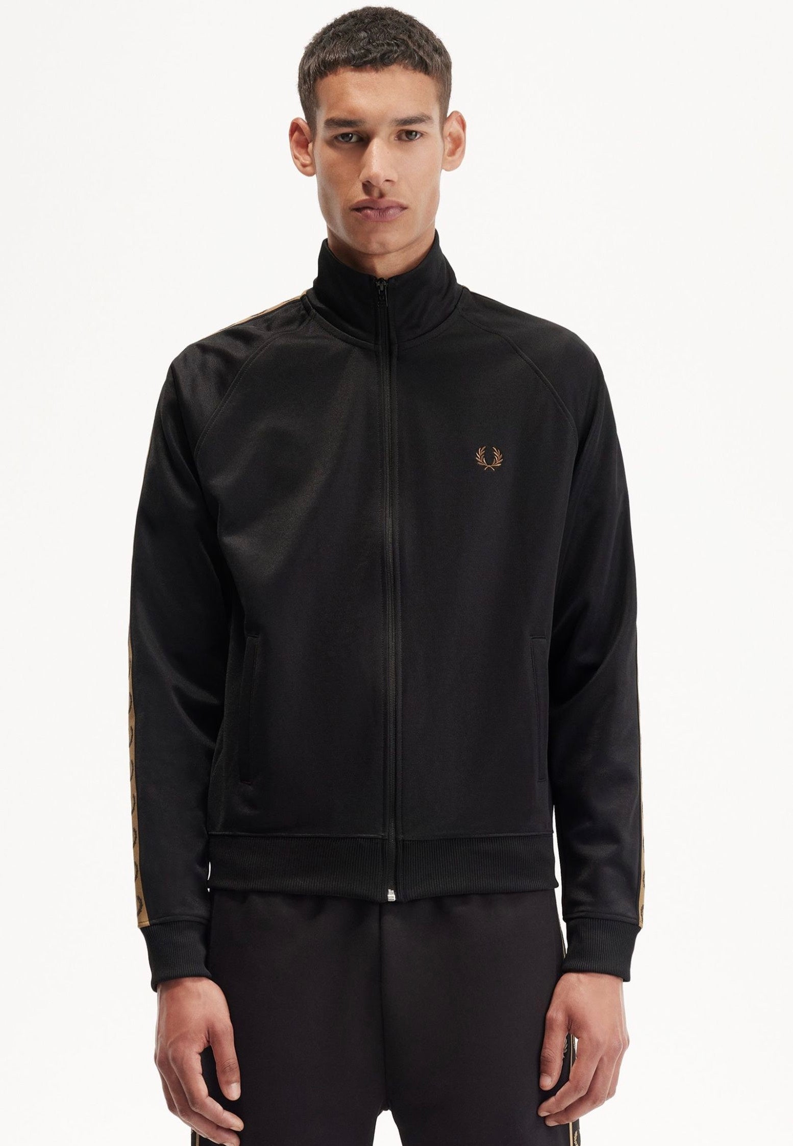 Fred Perry - Contrast Tape Track Black/Warm Stone - Track Jacket | Men-Image