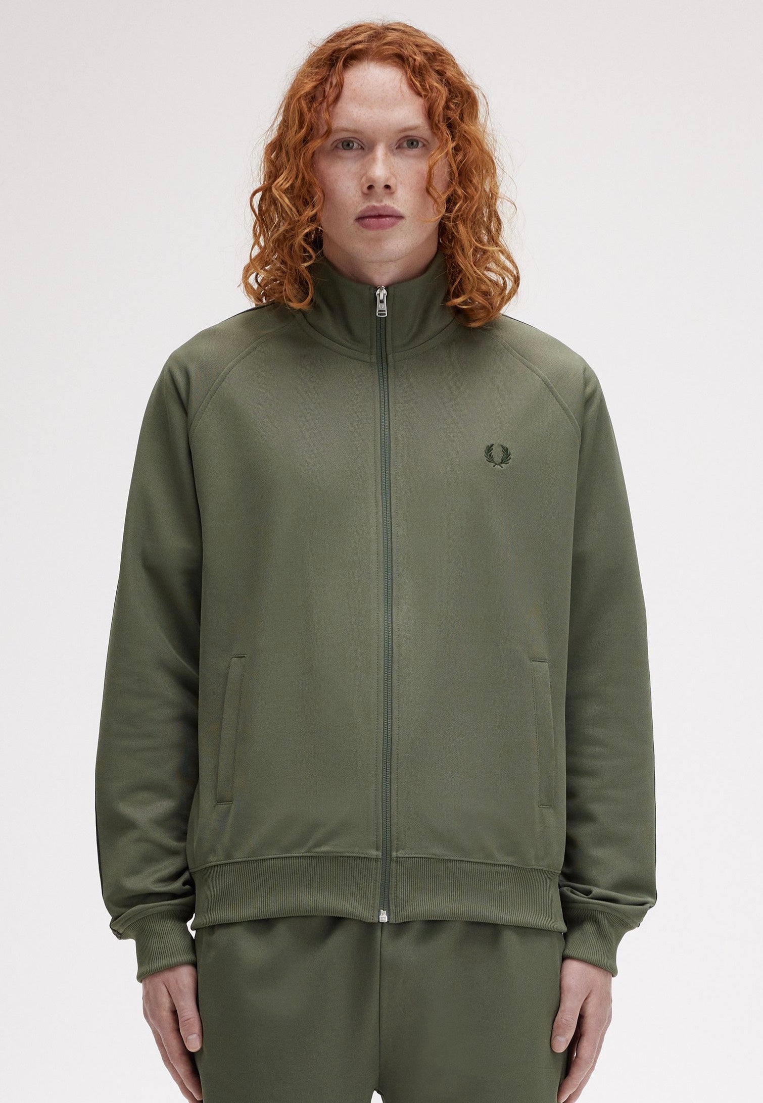 Fred Perry - Contrast Tape Track Laurel Wreath Green/Night Green - Track Jacket | Men-Image