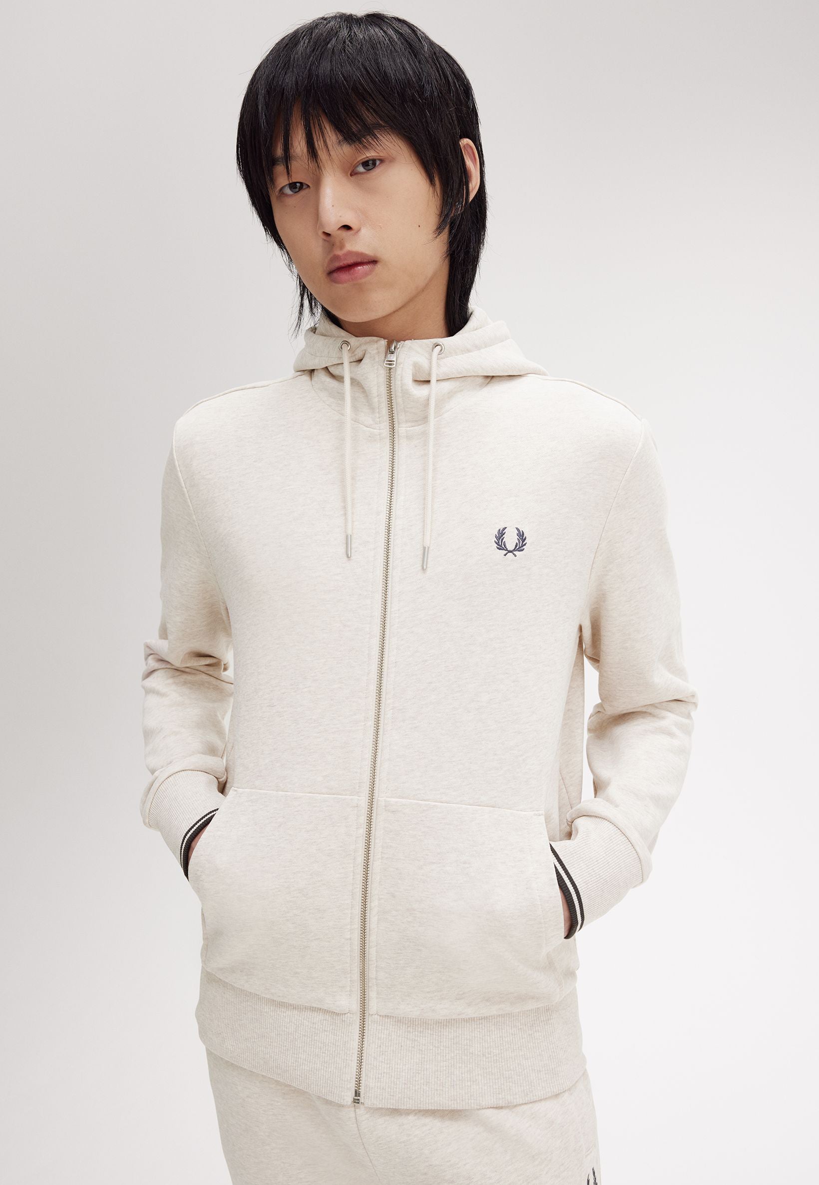 Fred Perry - Hooded Zip Through Porridge Marl/Anchor Grey - Zipper | Men-Image