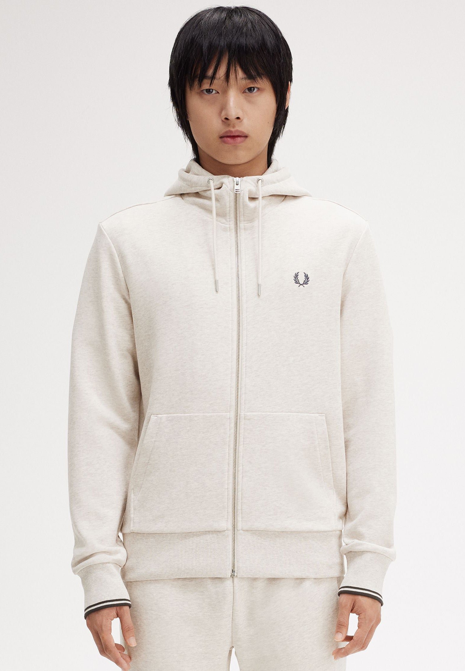 Fred Perry - Hooded Zip Through Porridge Marl/Anchor Grey - Zipper | Men-Image