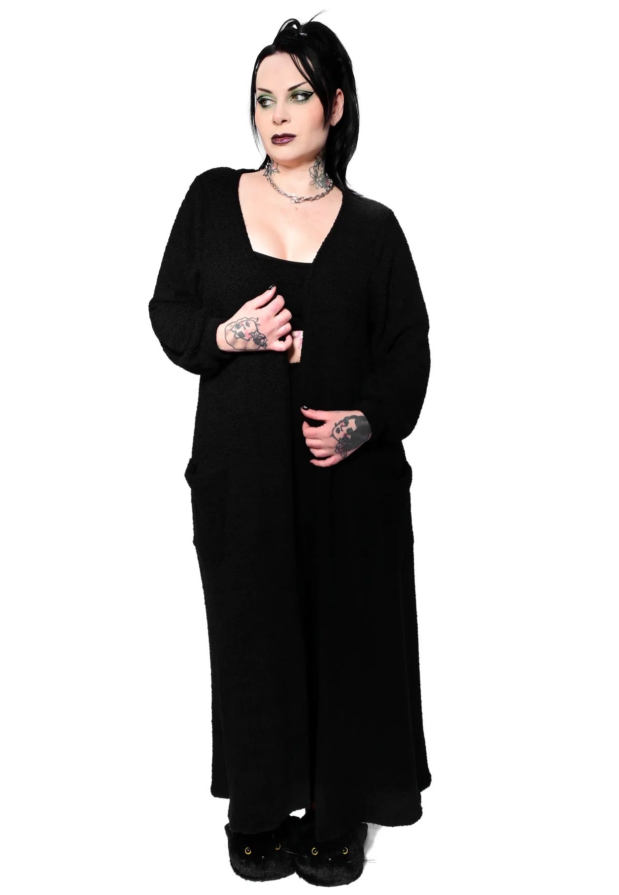 Foxblood - Fuzzy Teddy Lounge Duster Black - Cardigan | Women-Image