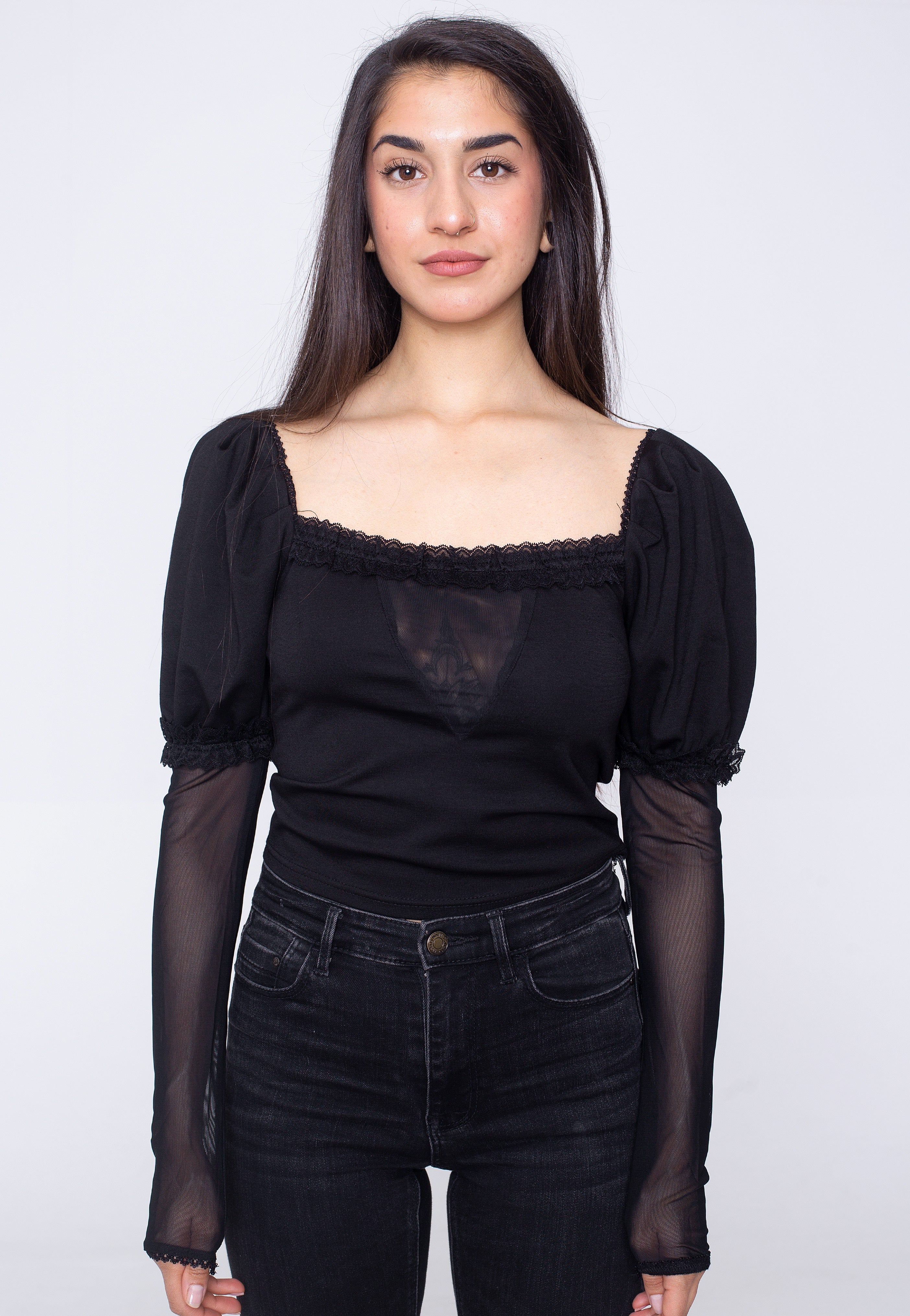 Jawbreaker - Mesh Panels With Lace Black - Top | Women-Image