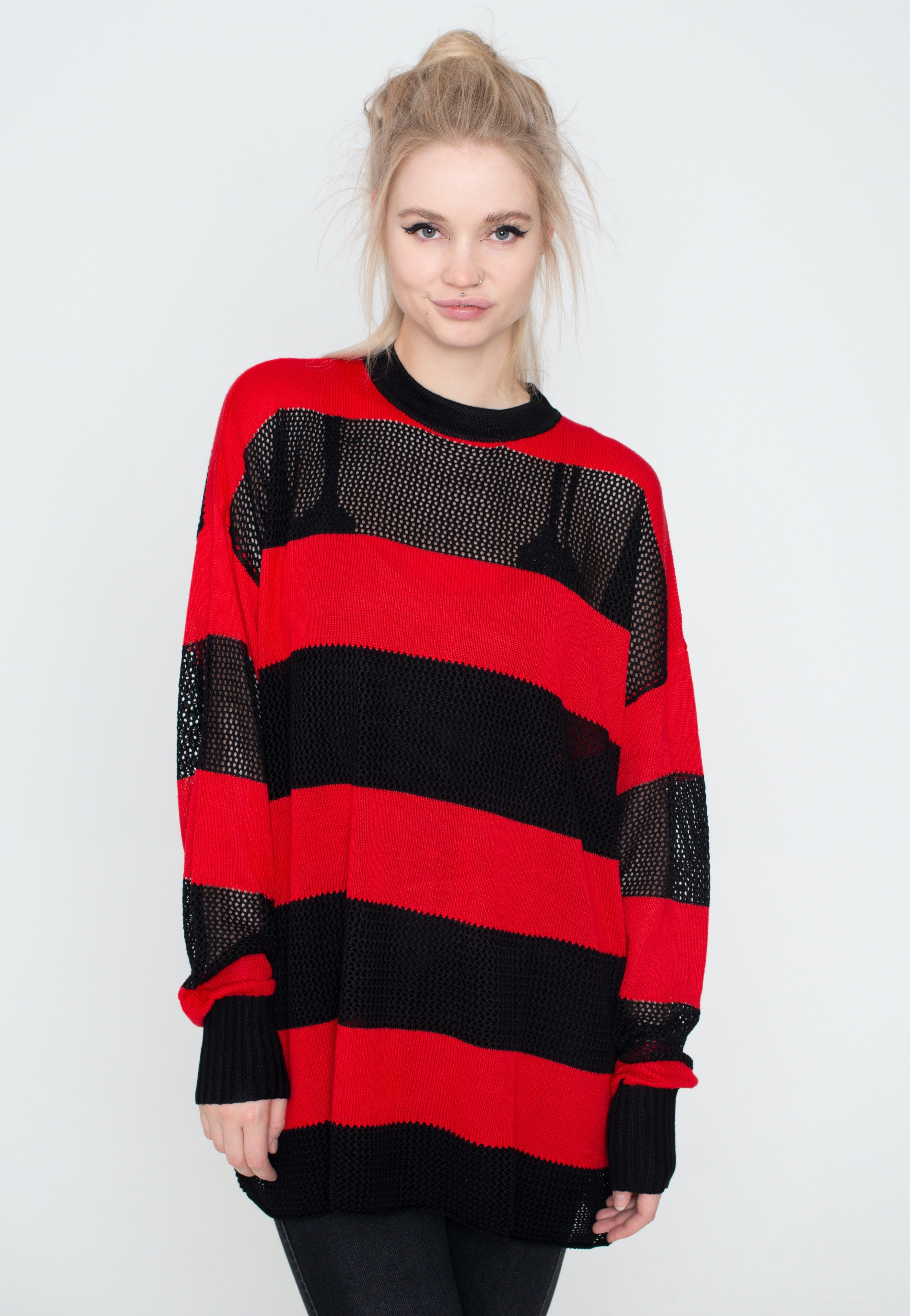 Jawbreaker - Red And Black Contrast Knit Oversized Multi - Pullover | Women-Image