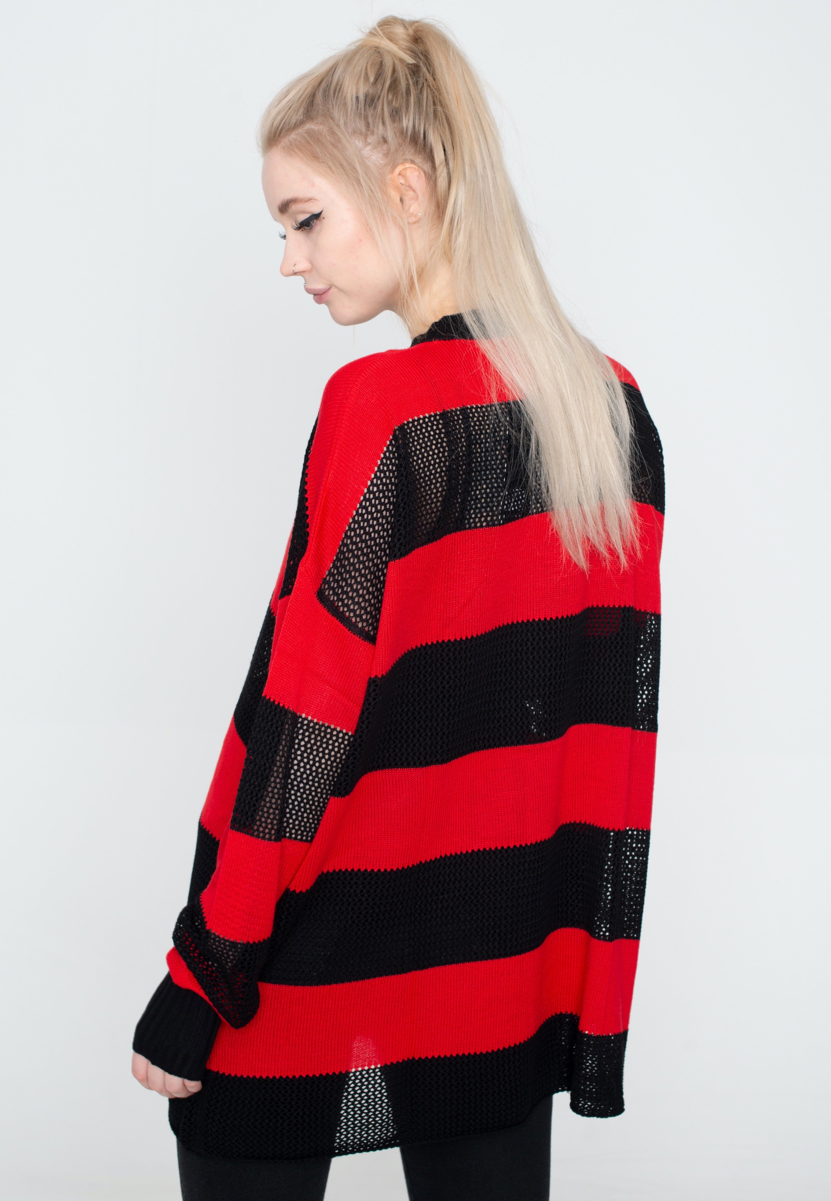 Jawbreaker - Red And Black Contrast Knit Oversized Multi - Pullover | Women-Image