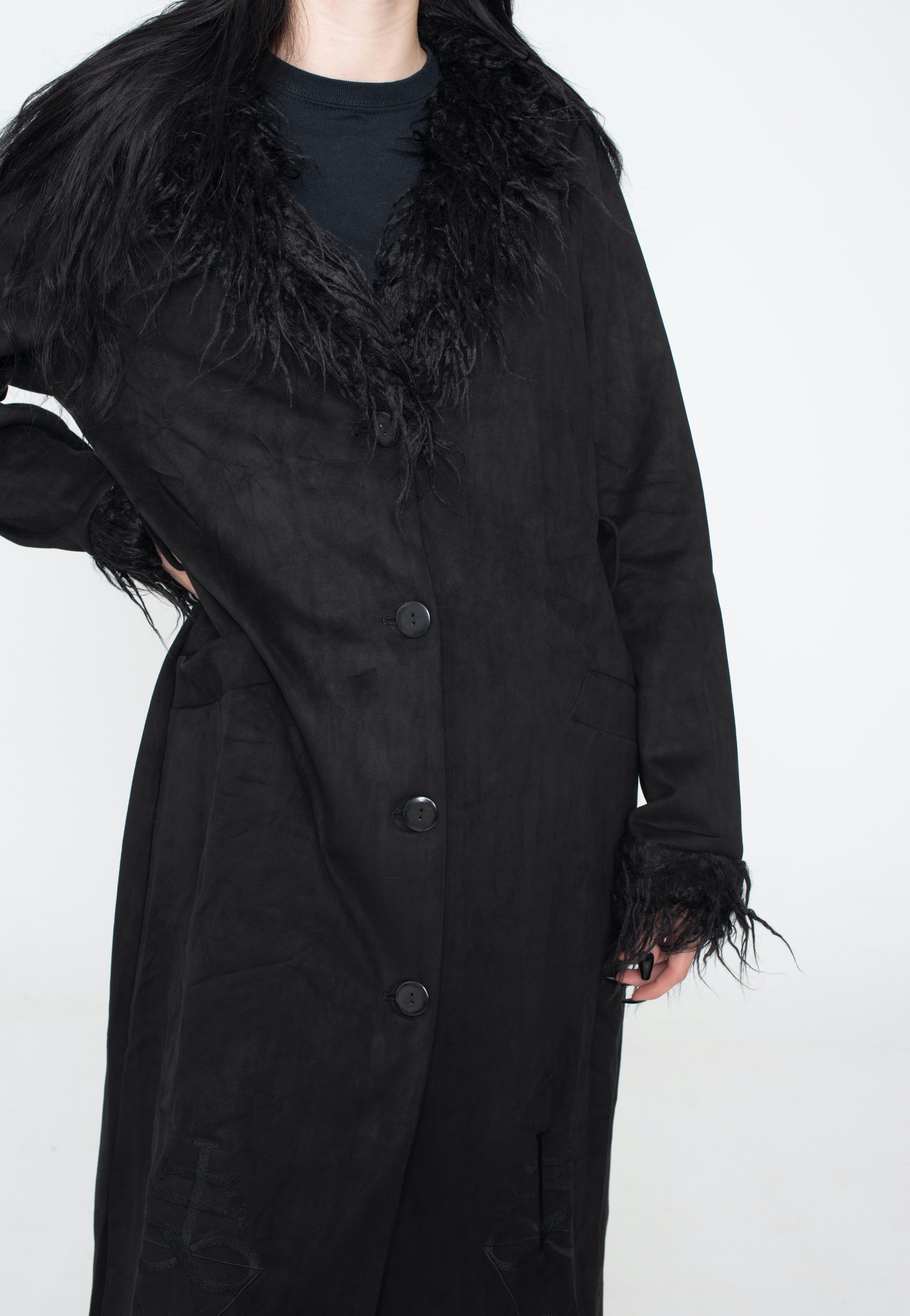 Jawbreaker - Spirited Embroidered Maxi Suede Black - Jacket | Women-Image