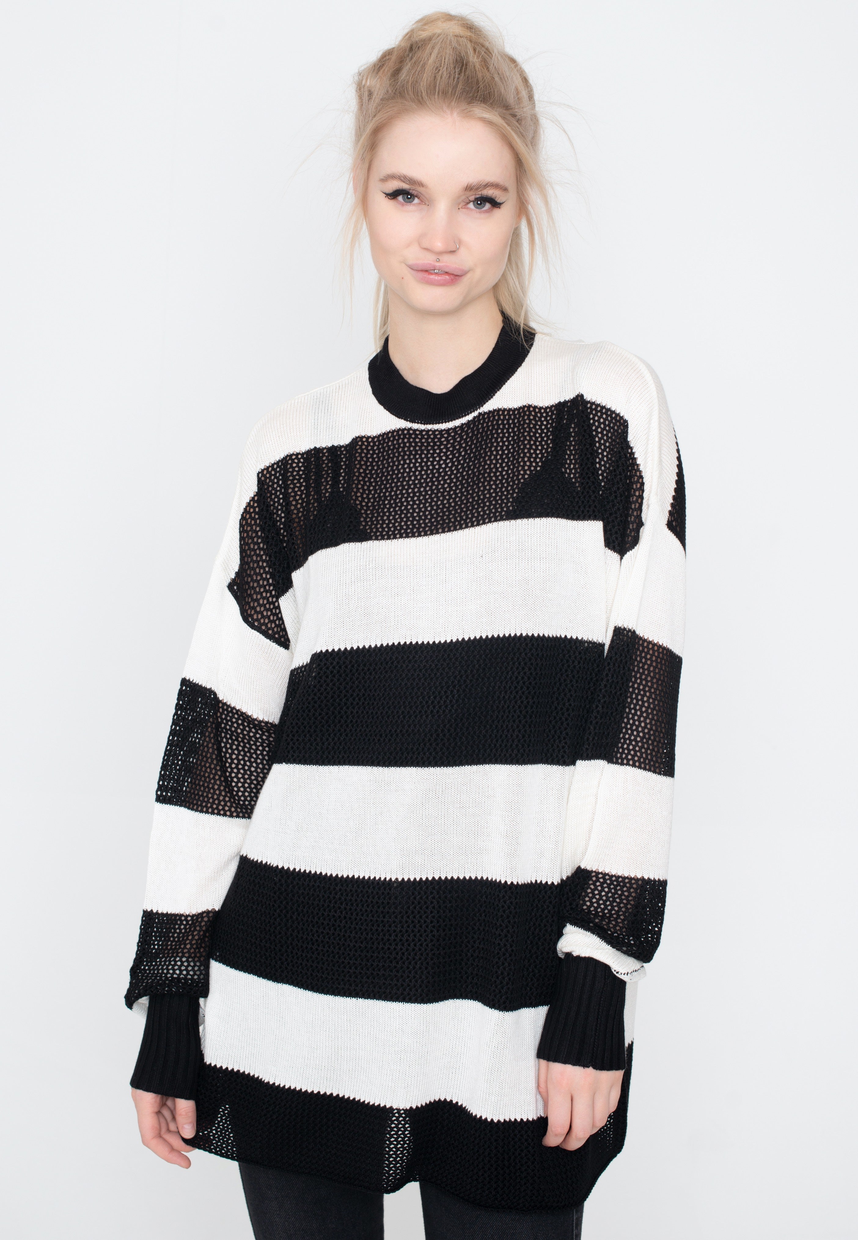 Jawbreaker - White And Black Contrast Knit Oversized Multi - Pullover | Women-Image