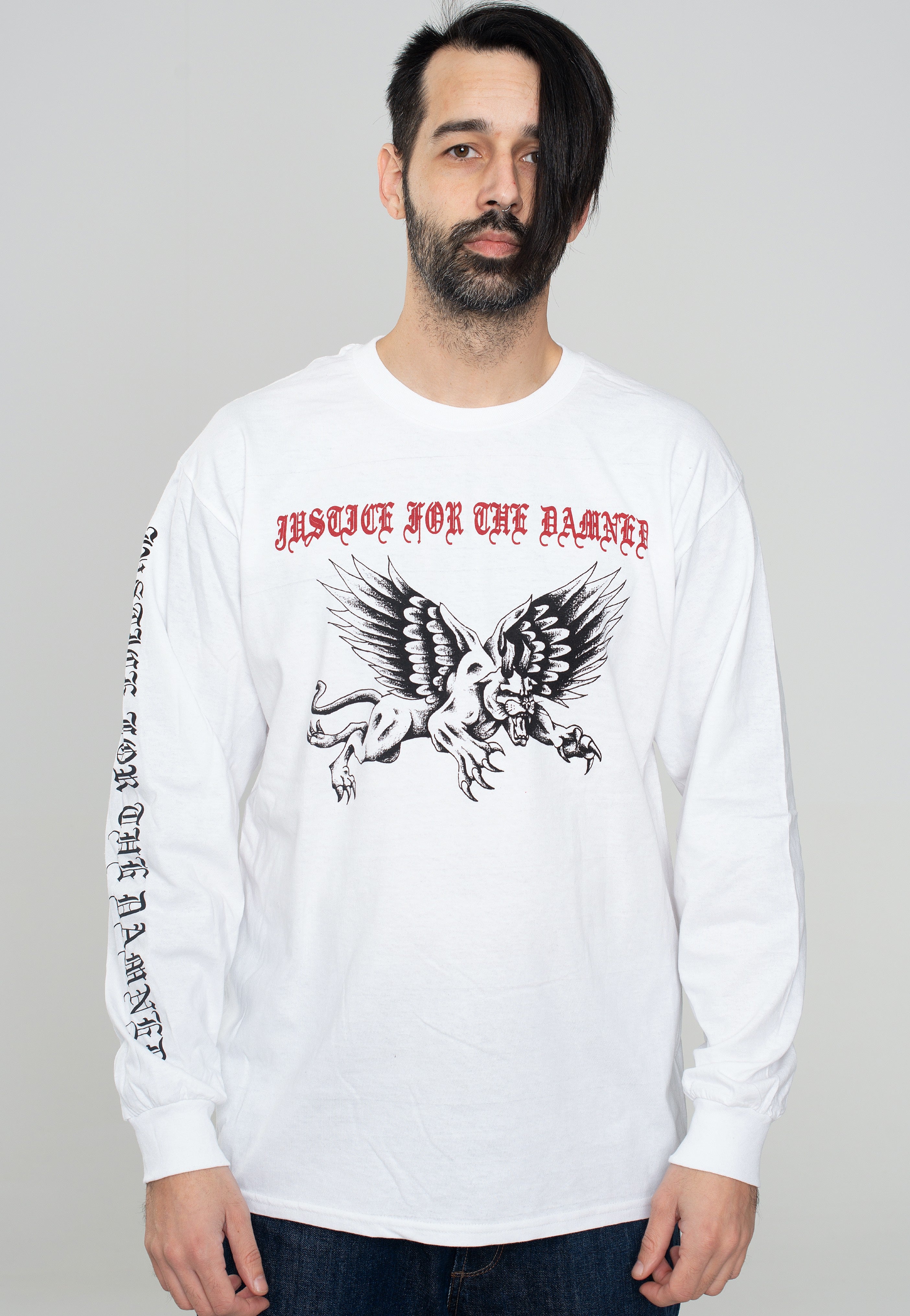 Justice For The Damned - Hellcat White - Longsleeve | Men-Image