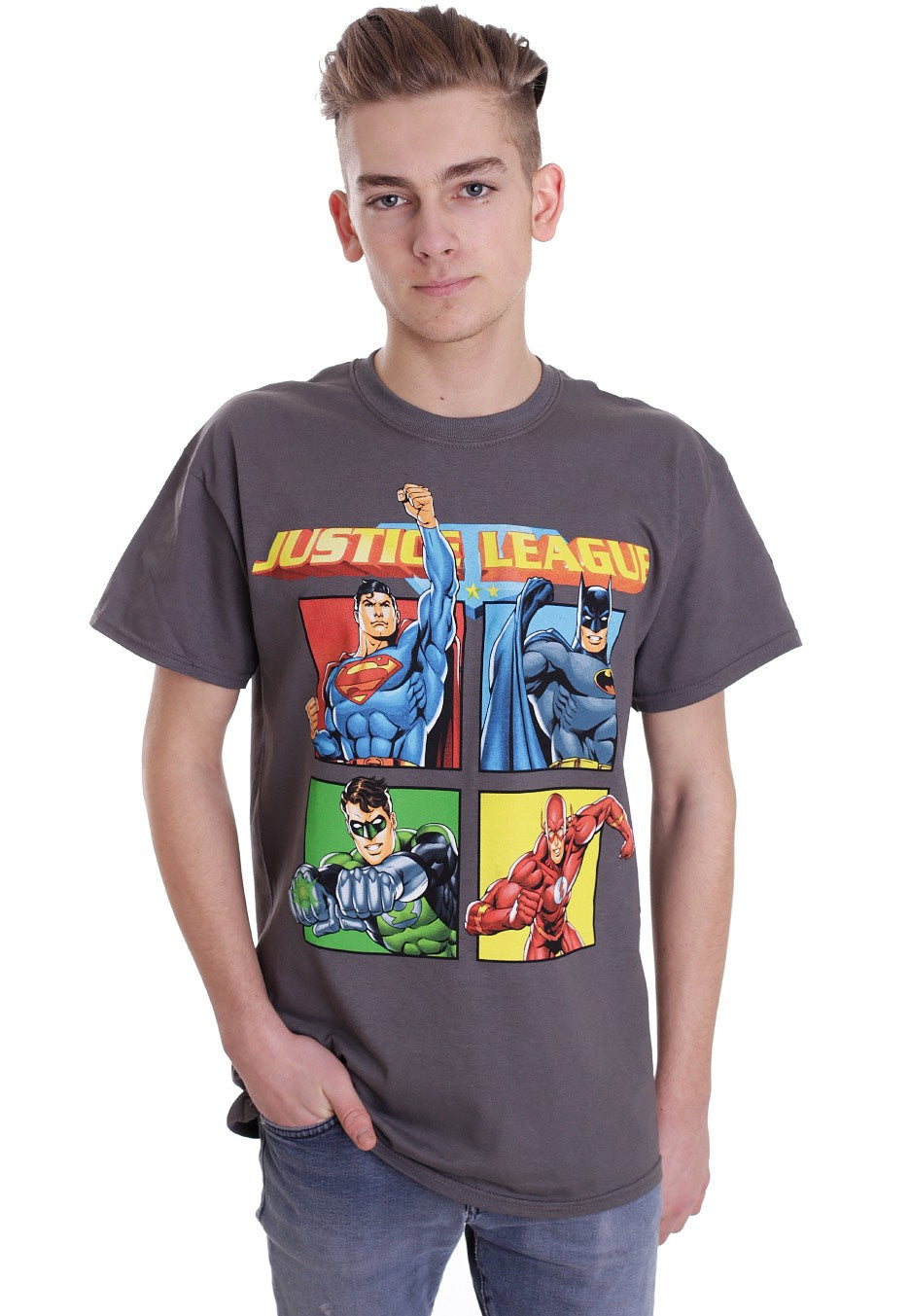 Justice League - Squares Charcoal - T-Shirt | Men-Image