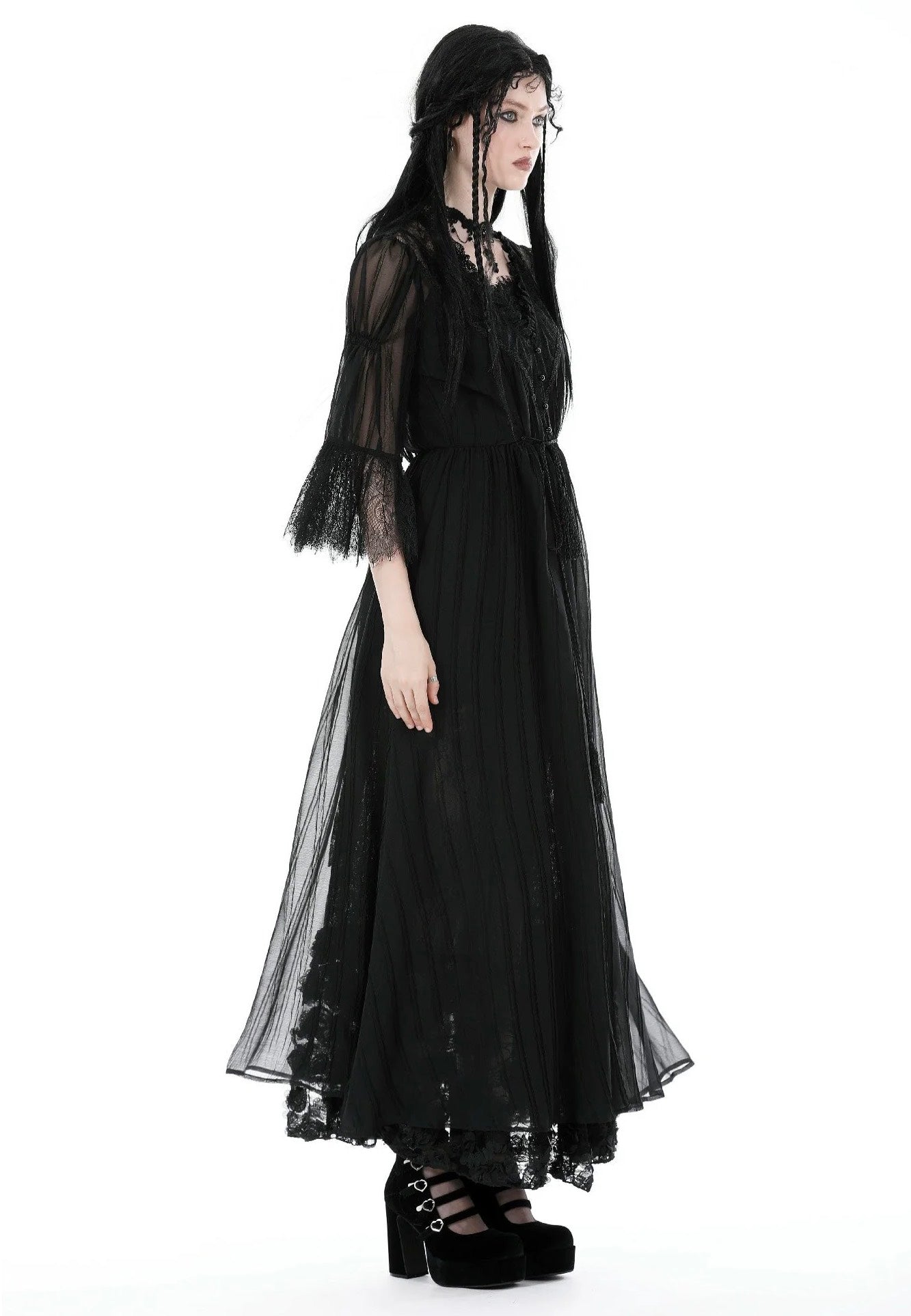 Dark In Love - Gothic Sexy Mesh Long Overwear Black - Cardigan | Women-Image