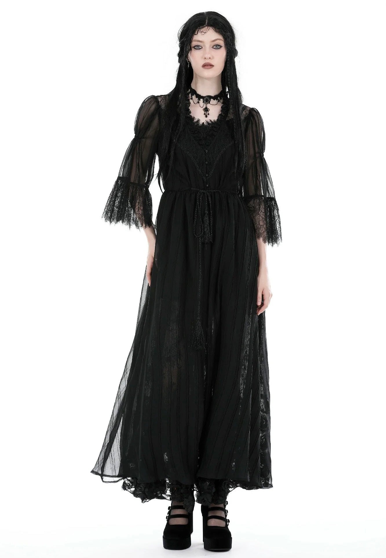 Dark In Love - Gothic Sexy Mesh Long Overwear Black - Cardigan | Women-Image