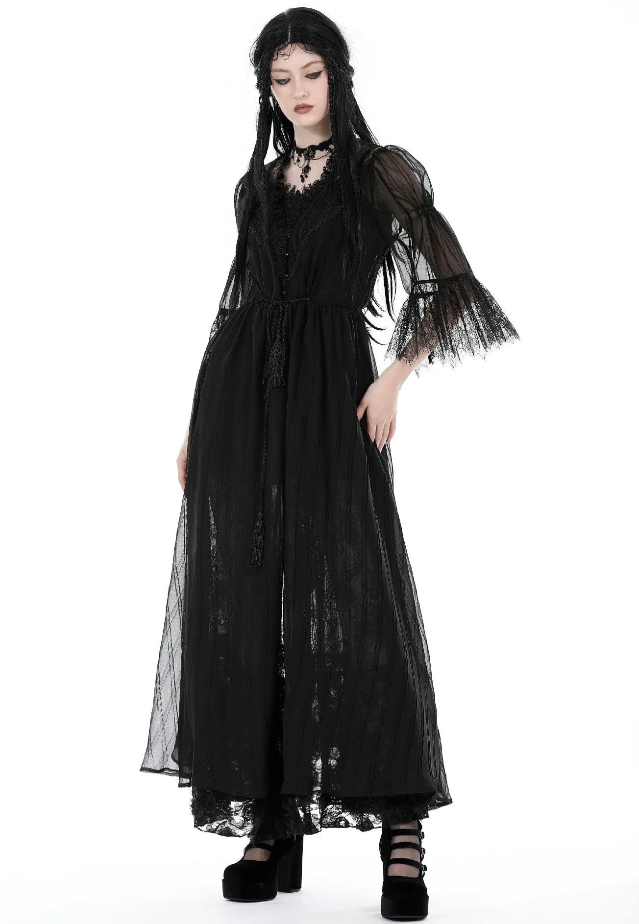 Dark In Love - Gothic Sexy Mesh Long Overwear Black - Cardigan | Women-Image