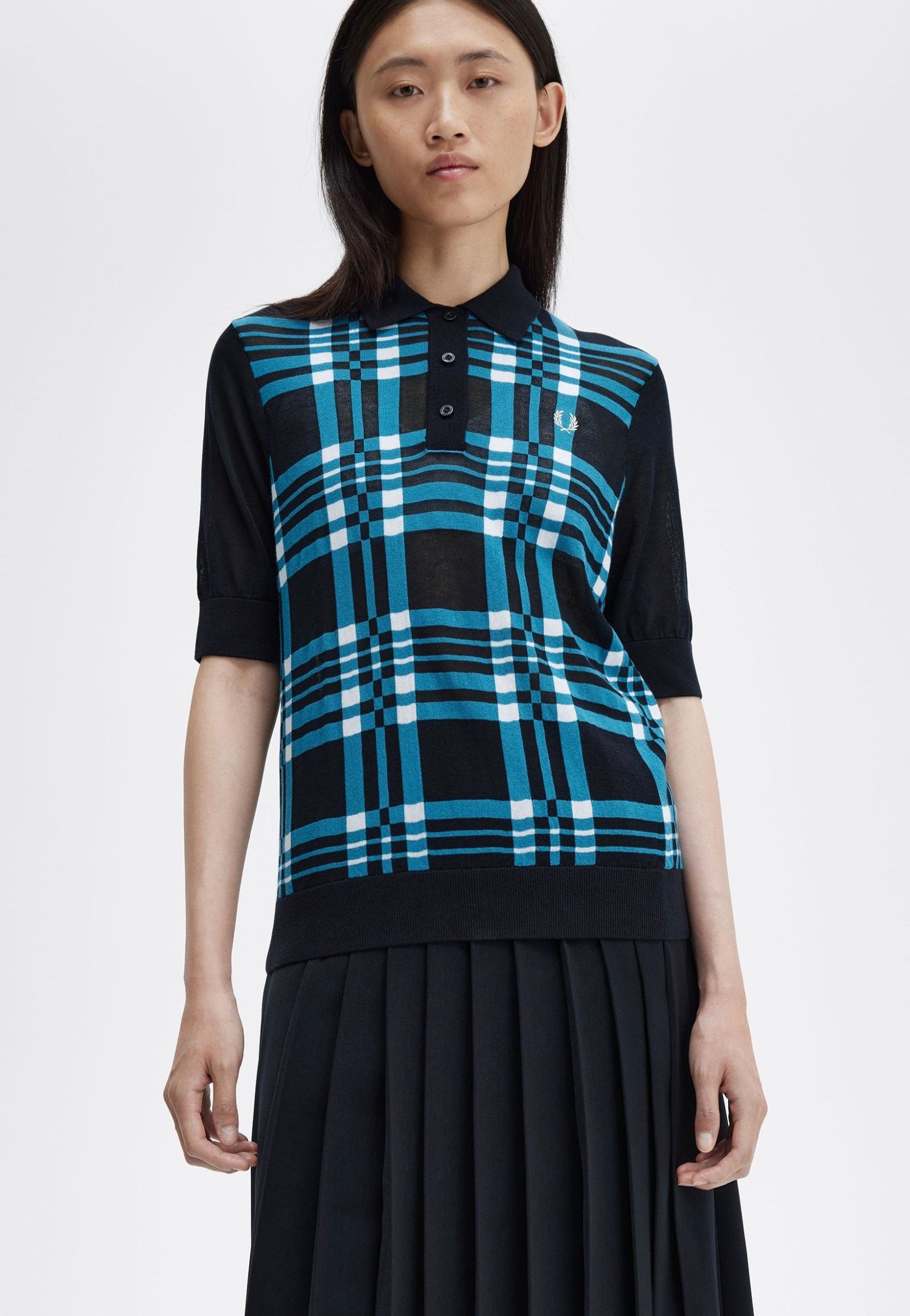 Fred Perry - Sheer Tartan Knitted Navy - Polo | Women-Image