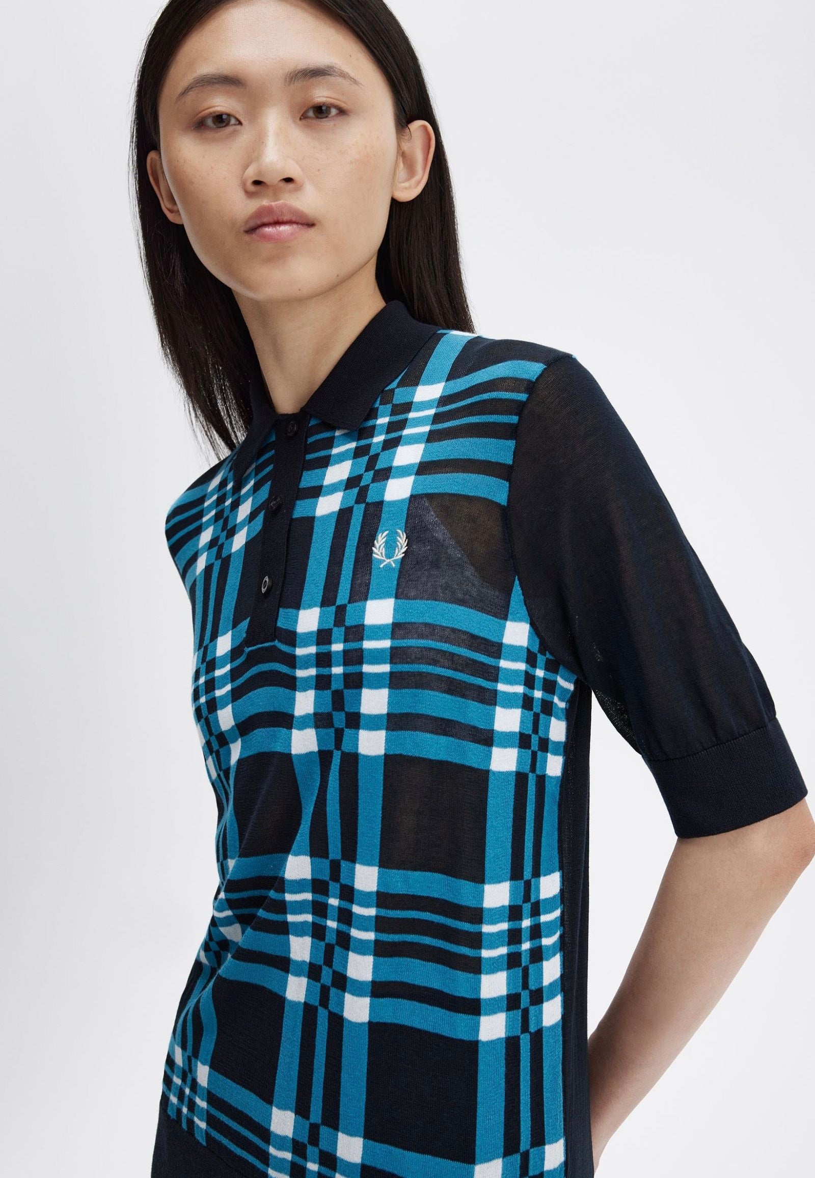 Fred Perry - Sheer Tartan Knitted Navy - Polo | Women-Image