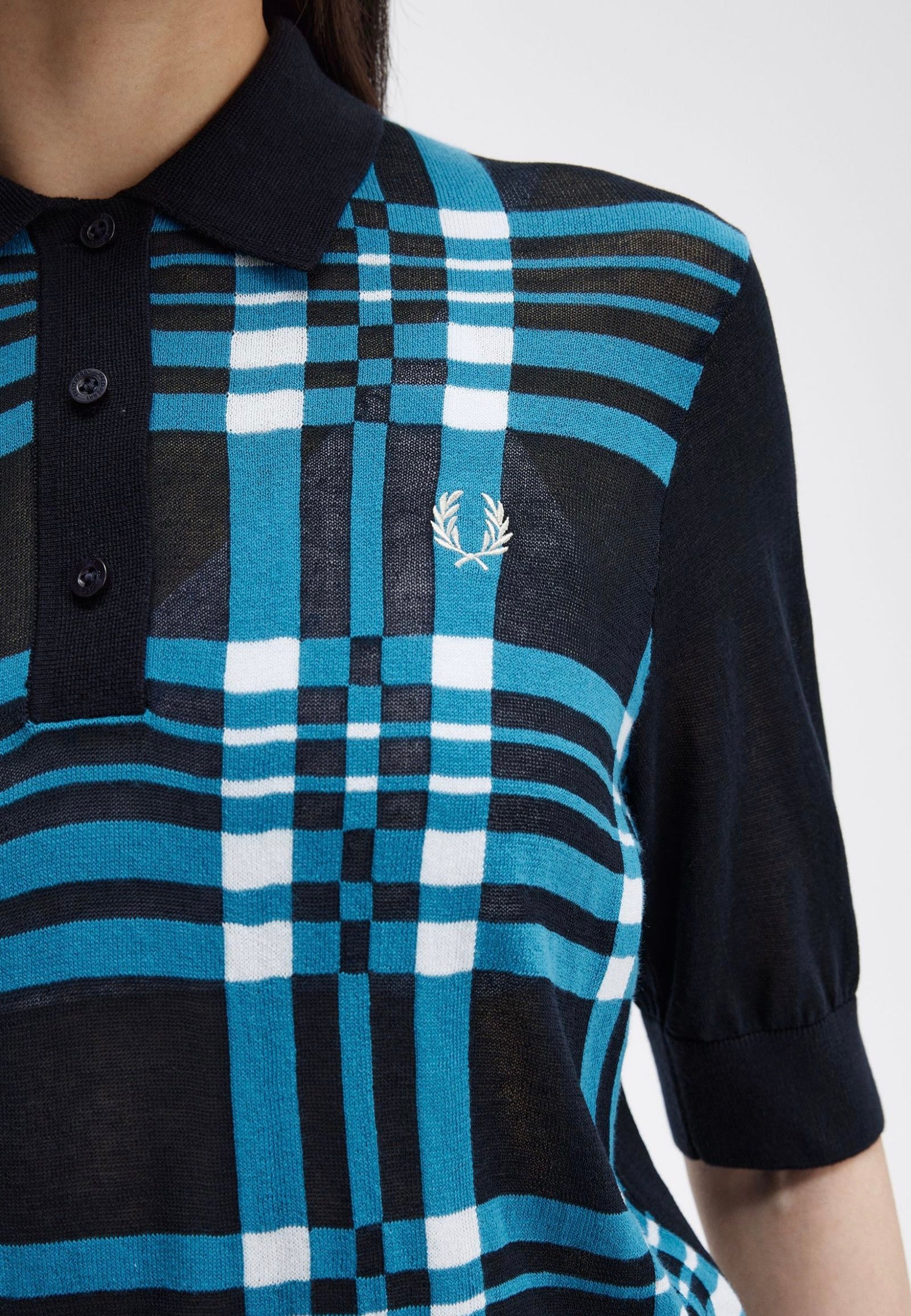 Fred Perry - Sheer Tartan Knitted Navy - Polo | Women-Image