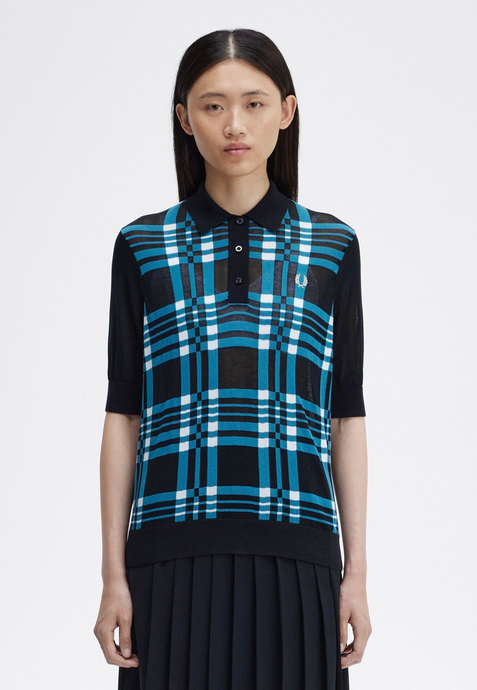 Fred Perry - Sheer Tartan Knitted Navy - Polo | Women-Image