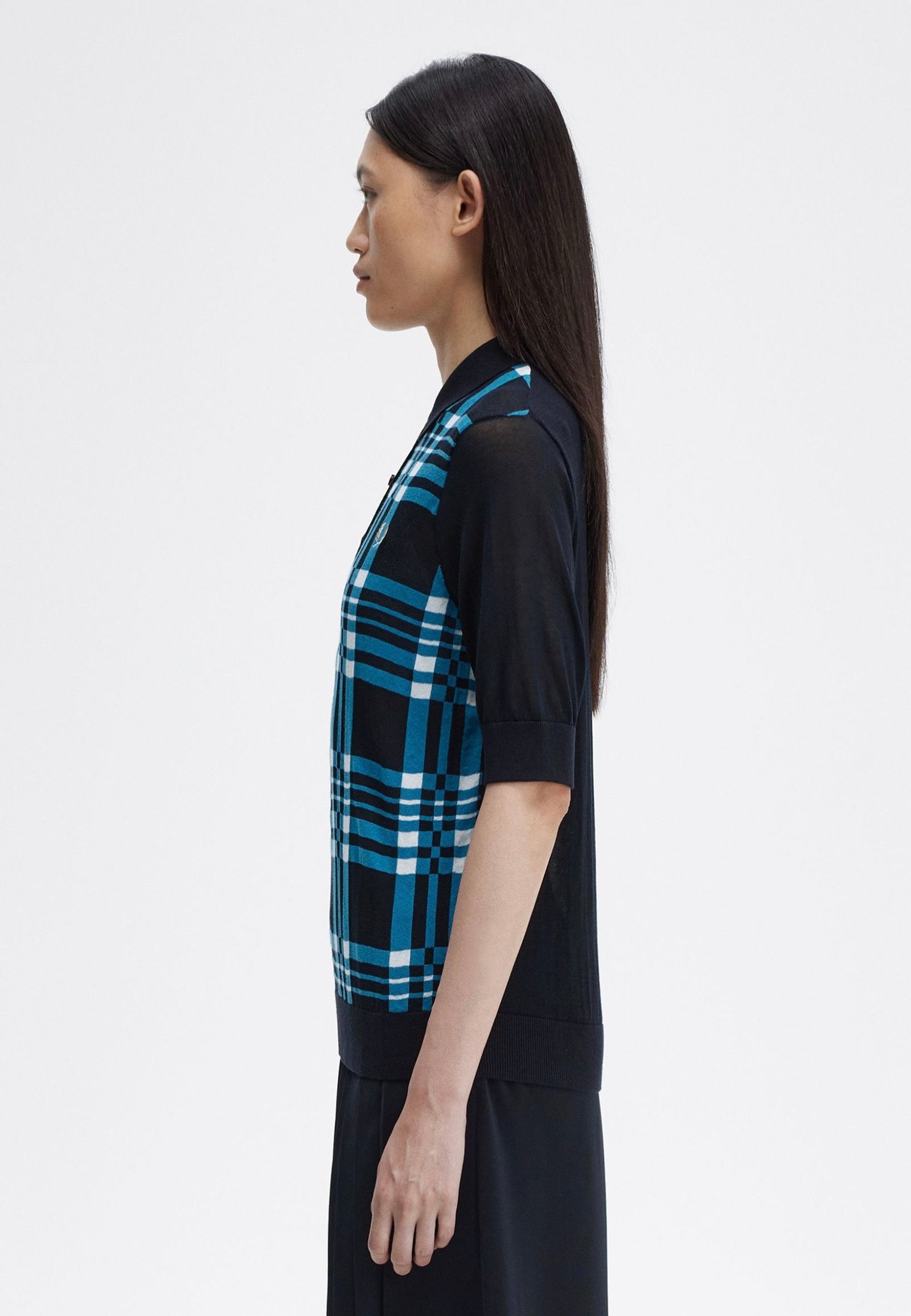 Fred Perry - Sheer Tartan Knitted Navy - Polo | Women-Image